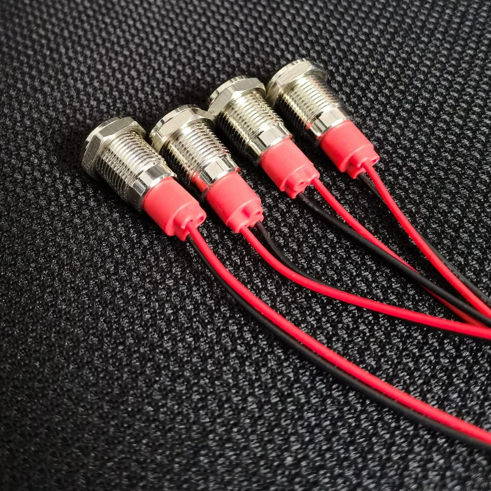 GUUZI 10mm Lampka Kontrolna LED 12-24V Wodoodporna Lampka Sygnalizacyjna Panel Metalowy Wskaźnik LED Lampka Sygnalizacyjna Mocowanie Panelu Głowica Płaska z Przewodami Srebrny Skorupa(Niebieski,4szt)