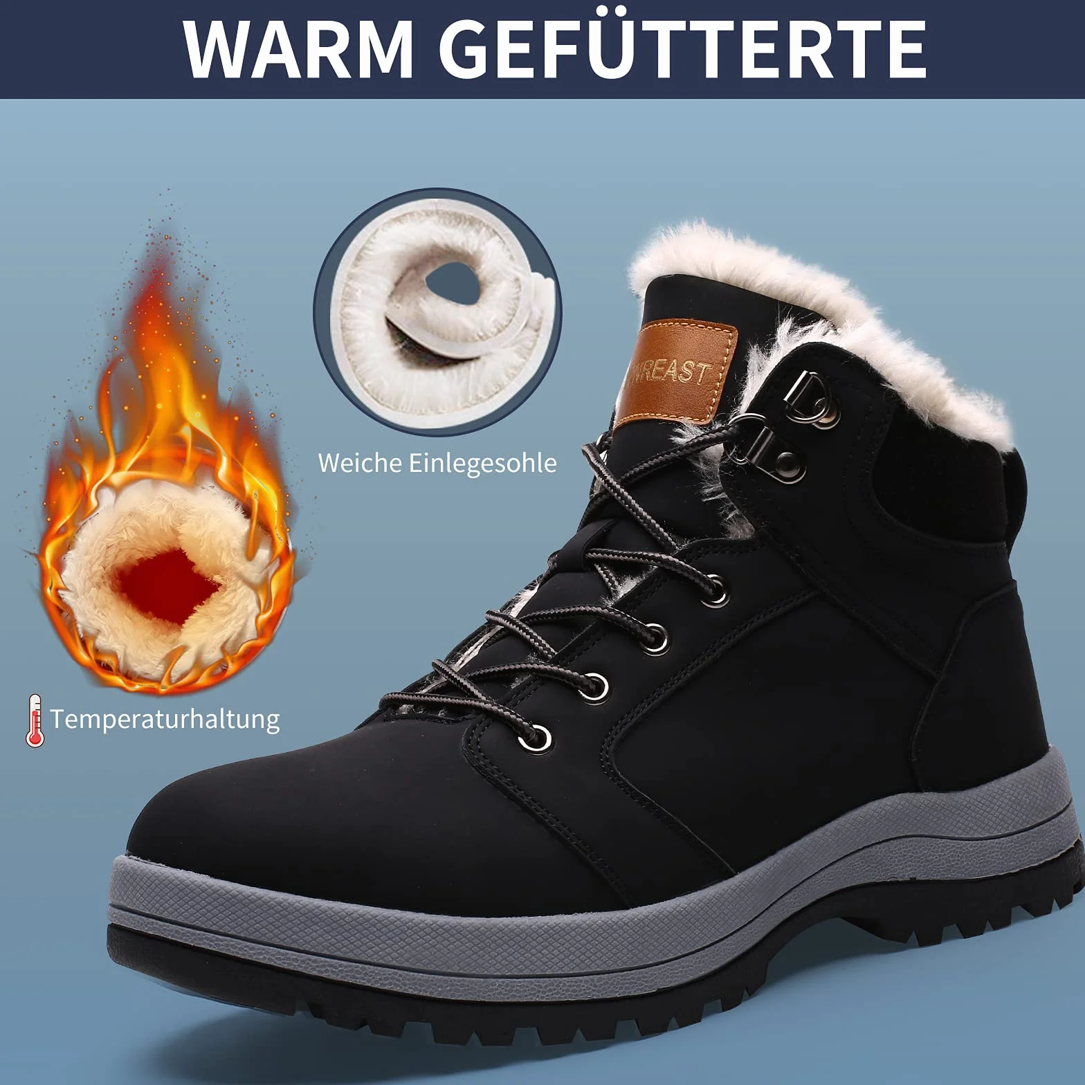 visionreast Ciepłe buty zimowe z podszewką, unisex, wodoszczelne, buty trekkingowe, buty zimowe, dla mężczyzn i kobiet, antypoślizgowe, sznurowane, do aktywności na świeżym powietrzu