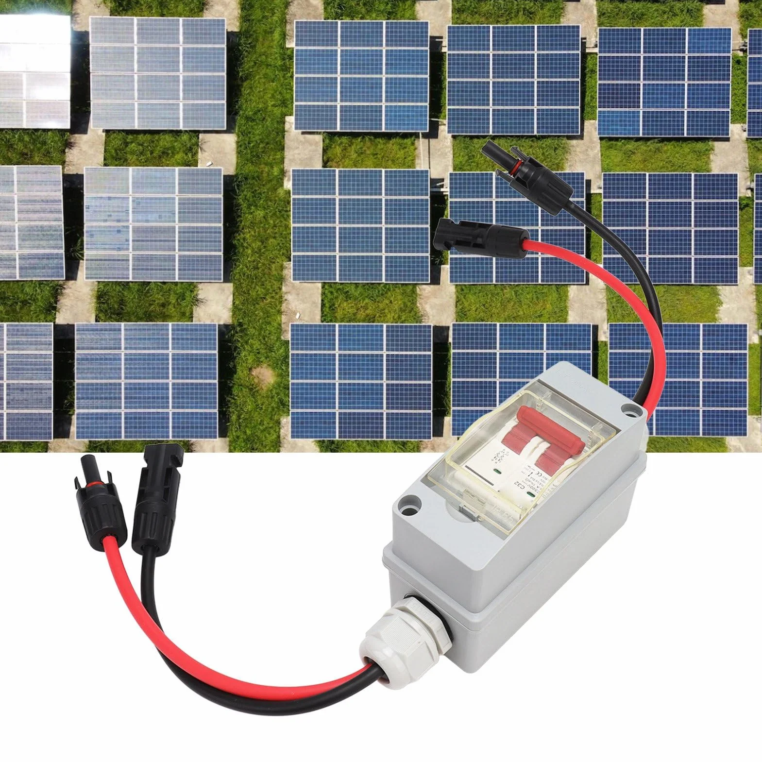 Mini Wyłącznik Instalacyjny, 32A 500V DC Rozłącznik, MCB 2P Solar Power Sink Przełączanie Obciążenia Przełącznik Powietrza ze skrzynką rozdzielczą IP65 (Z kablem i złączem PV)