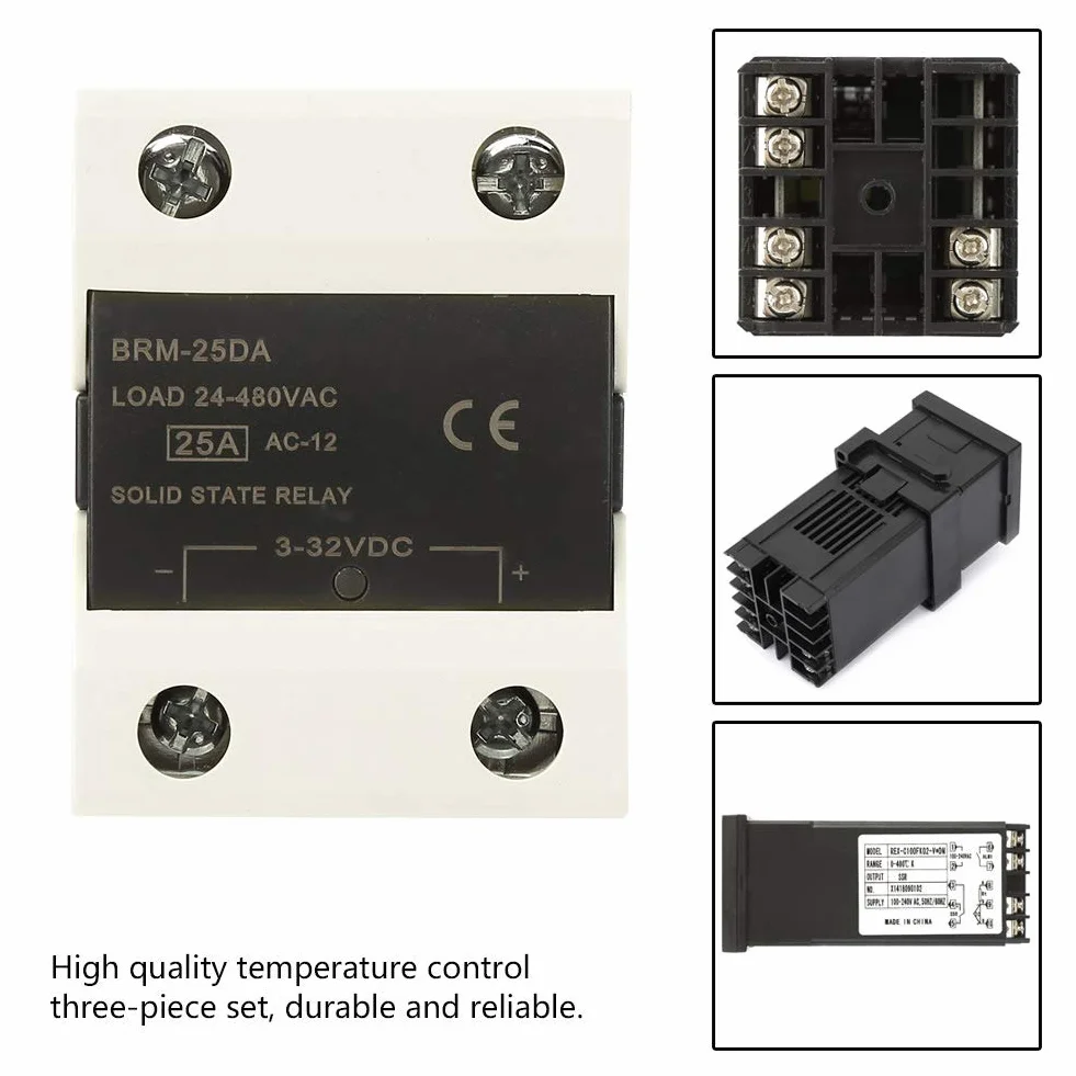 Zestaw regulatora temperatury PID cyfrowy z SSR 25A, termopara M6 K 1m, zakres 0-400°C, sterownik do pieca i grzania, kompatybilny AC110-240V