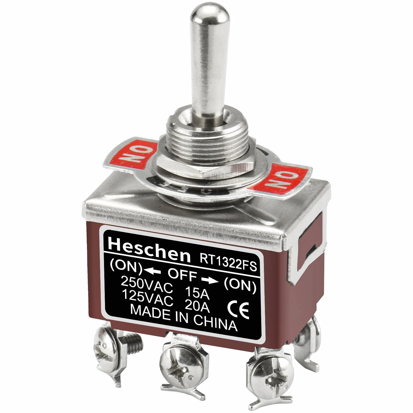 Heschen - Metalowy przełącznik dwustabilny chwilowy DPDT - (Włączony)/Off/(ON) 3 pozycje - 15 A, 250 V AC, CE
