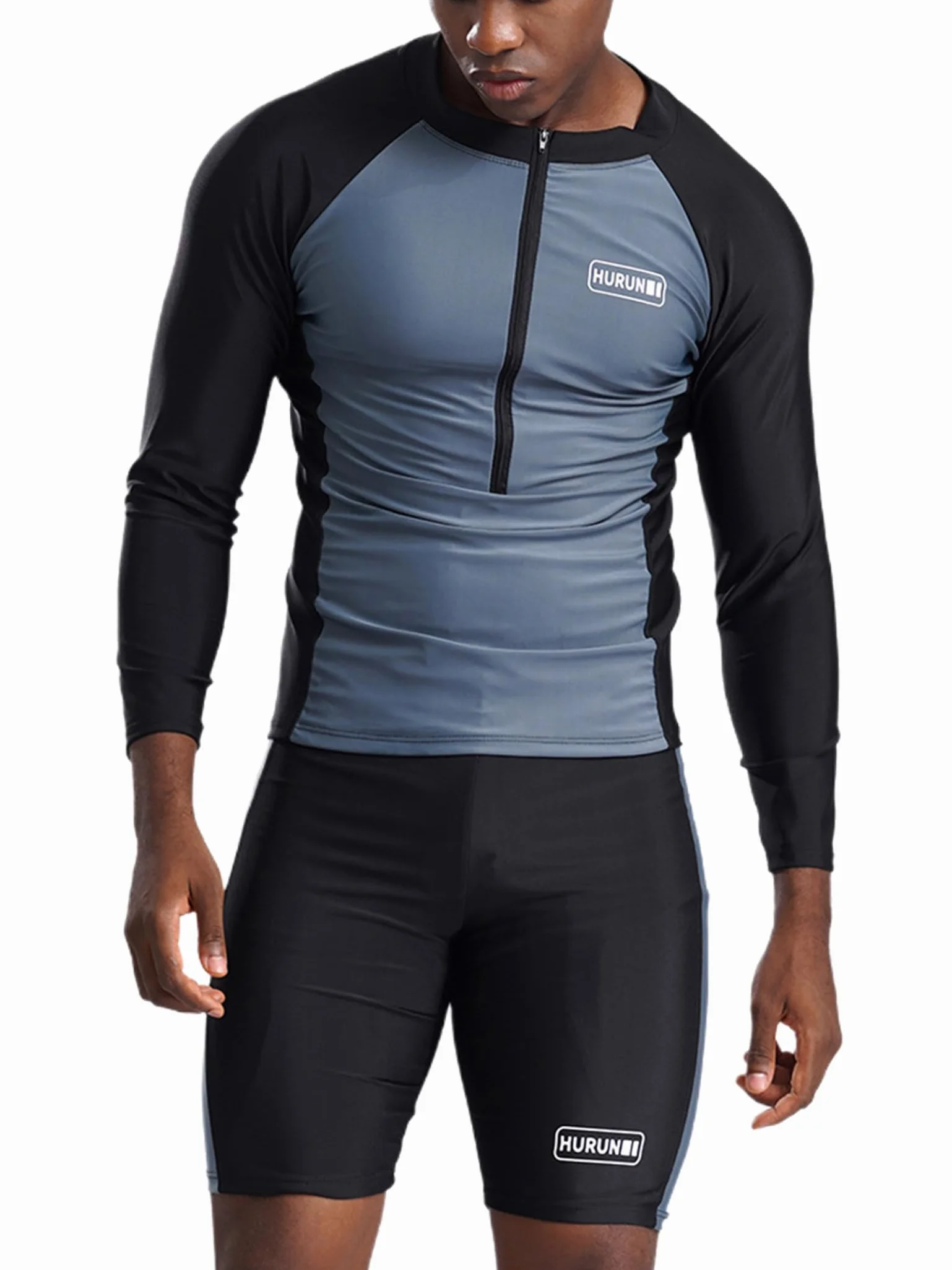 Męski zestaw Rash Guard dwuczęściowy kostium kąpielowy z długim rękawem, koszulka kompresyjna + szorty kąpielowe, letni strój surfingowy, odzież ochronna