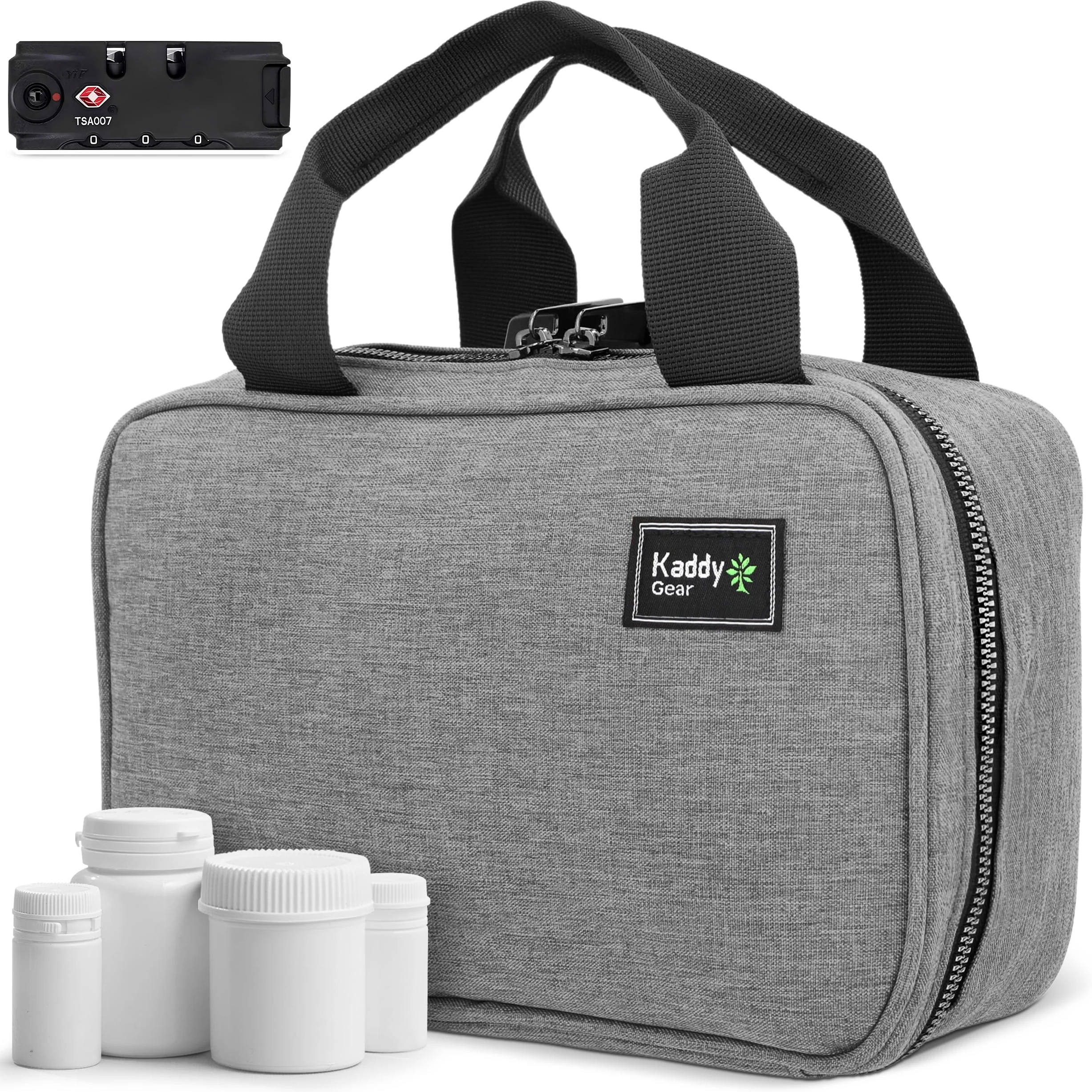 Kaddy Secure organizer na tabletki, leki, suplementy lub przybory toaletowe, podróż lub dom, zatwierdzony przez TSA zamek (szary)
