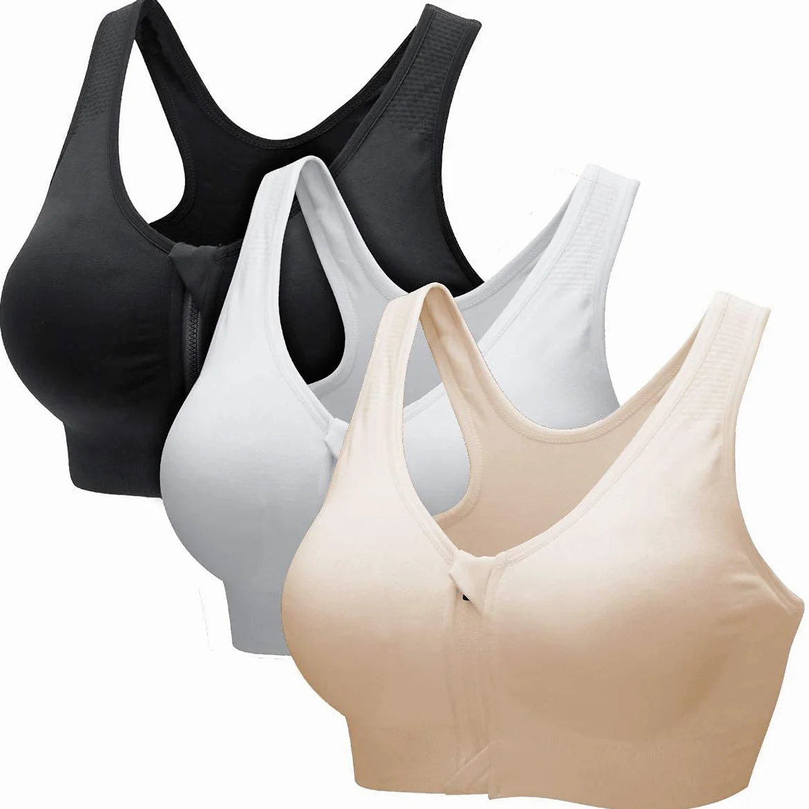 Zoerea Sportowy biustonosz damski Push Up Zip Front Impact Yoga Bra