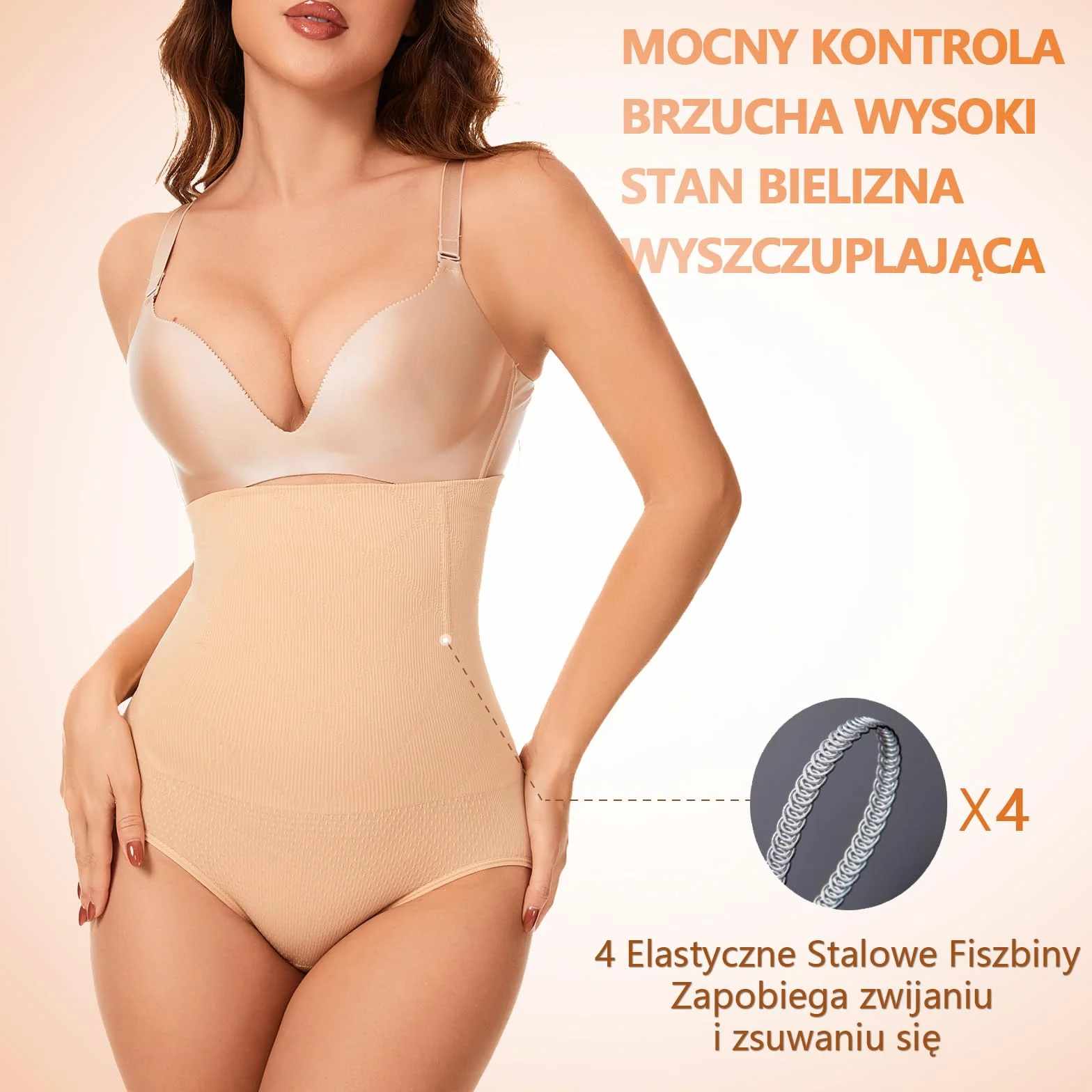 Damskie majtki modelujące z wysokim stanem, kontrola brzucha, bezszwowa bielizna korygująca sylwetkę, 90% nylon