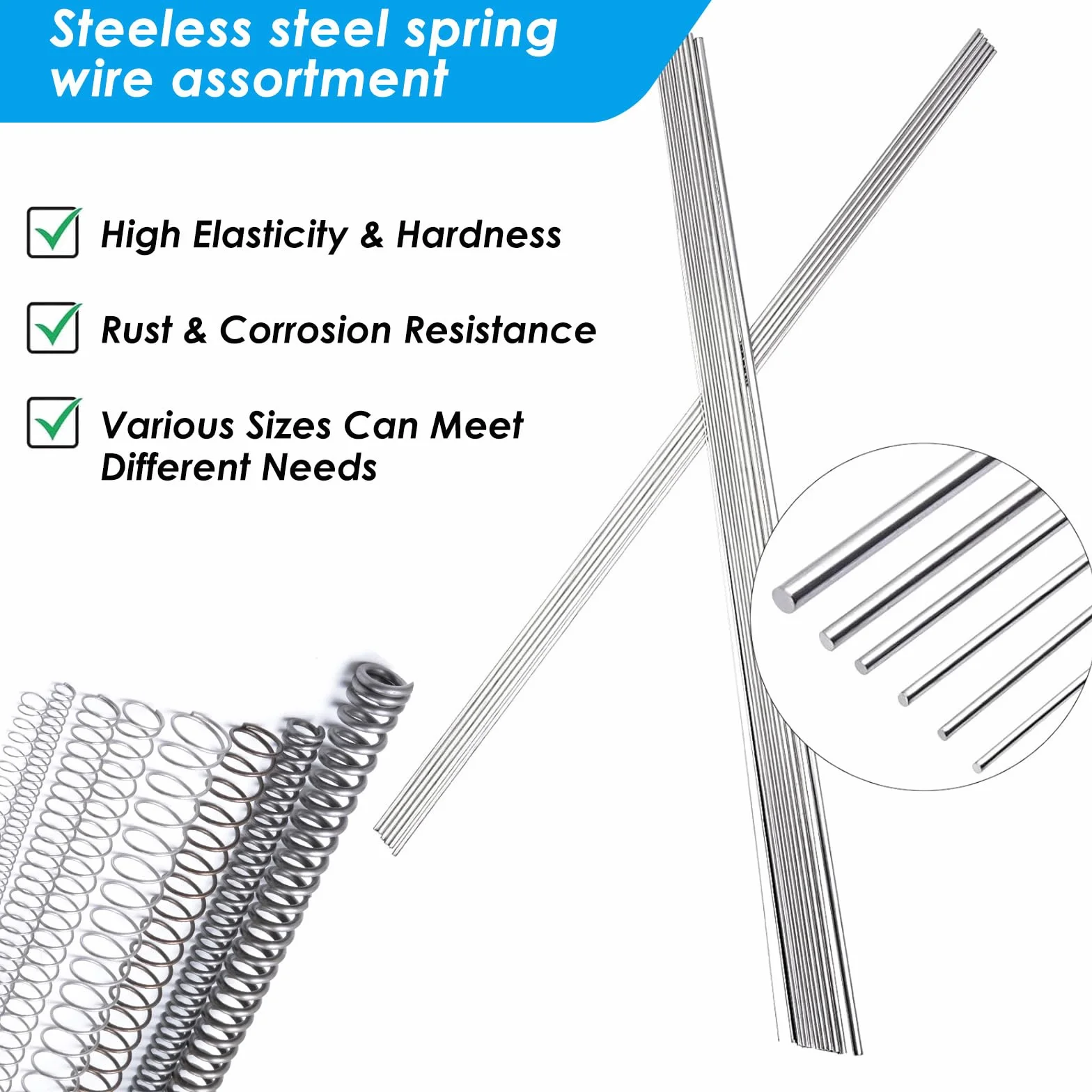Zestaw asortymentowy drutu sprężynowego ze stali nierdzewnej 50CM, 1MM/20szt.(0.9MM/30Pcs)