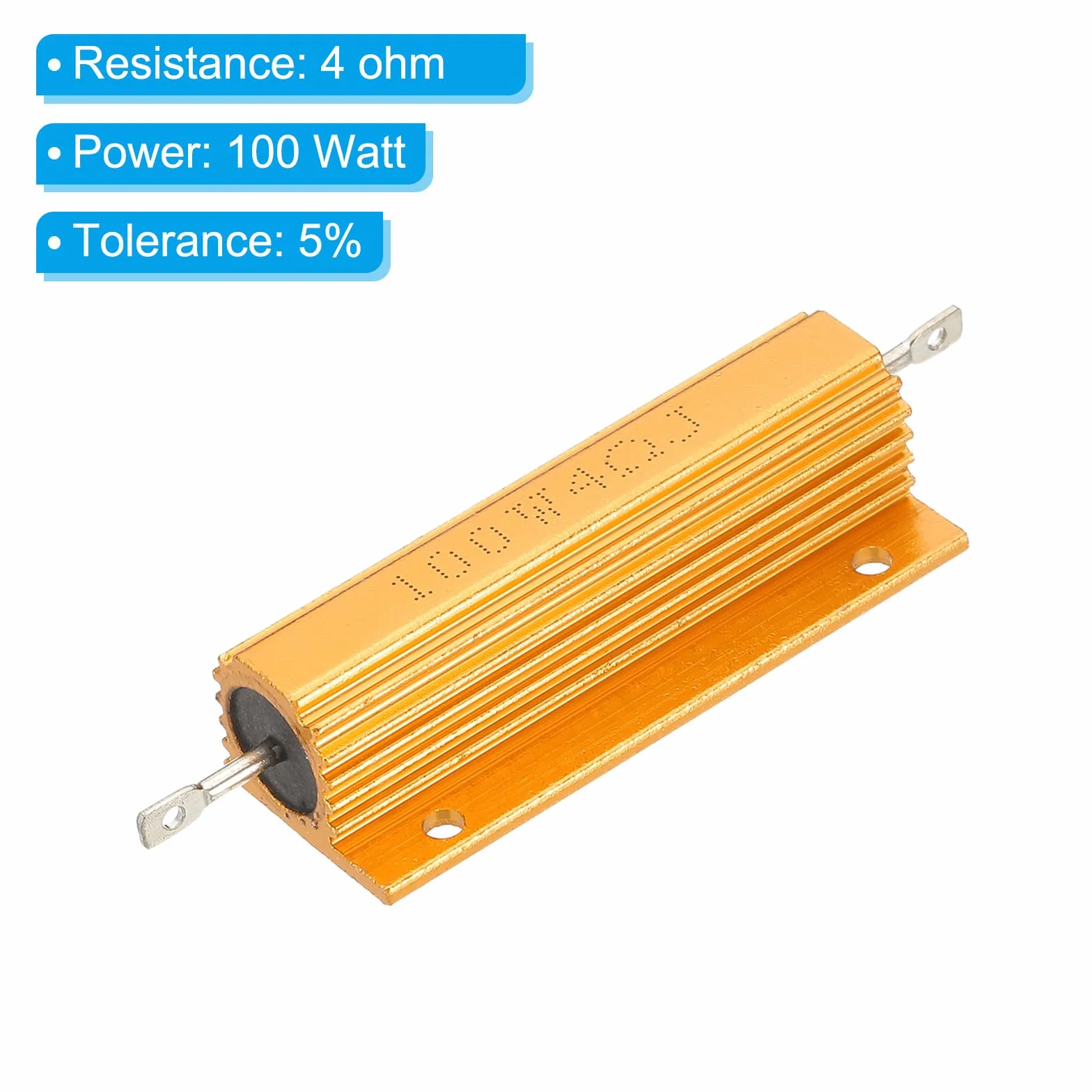 PATIKIL 100W 4 Omy Rezystor w Aluminiowej Obudowie, 4-pak Rezystorów Drutowych w Aluminiowej Obudowie z Gwintowanymi Zaciskami, Rezystor Mocy 5% Tolerancji, Złoty