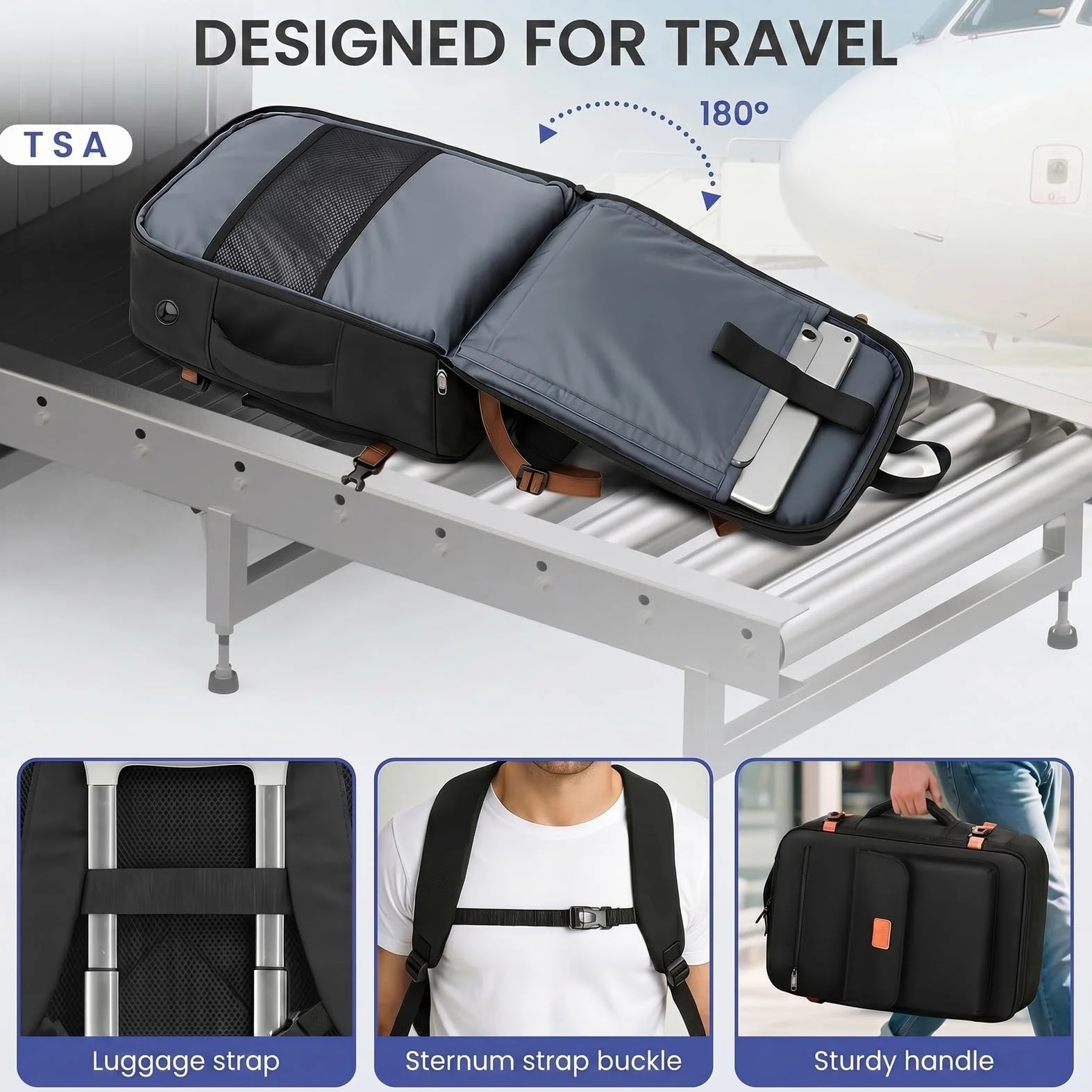 MATEIN Plecak Podręczny 40x30x20 z Przegrodą na Rzeczy Mokre, Ryanair 40x30x20 mały 24 l, Plecak na Laptopa 15,6 cali, Czarny
