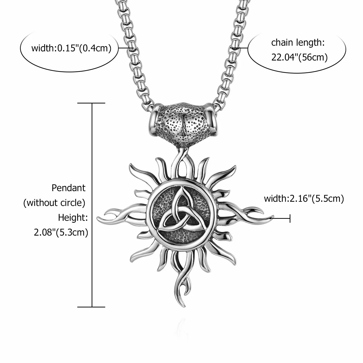 Flongo Męski łańcuszek ze stali nierdzewnej, wisiorek słońce celtycki węzeł triquetra