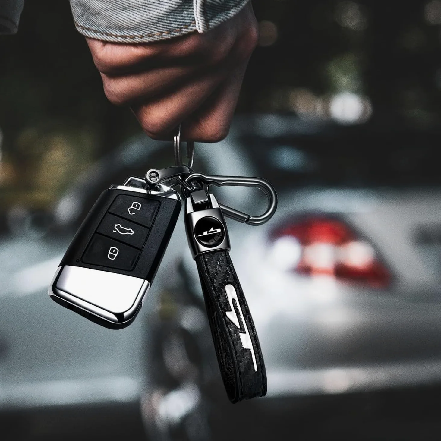Lanycz kluczy z czarnej skóry i metalu kompatybilny z Kia K3 Forte Cerato 2021-2024, elegancki akcesori do samochodu, Biały GT, 2,6 cala-włókno węglowe