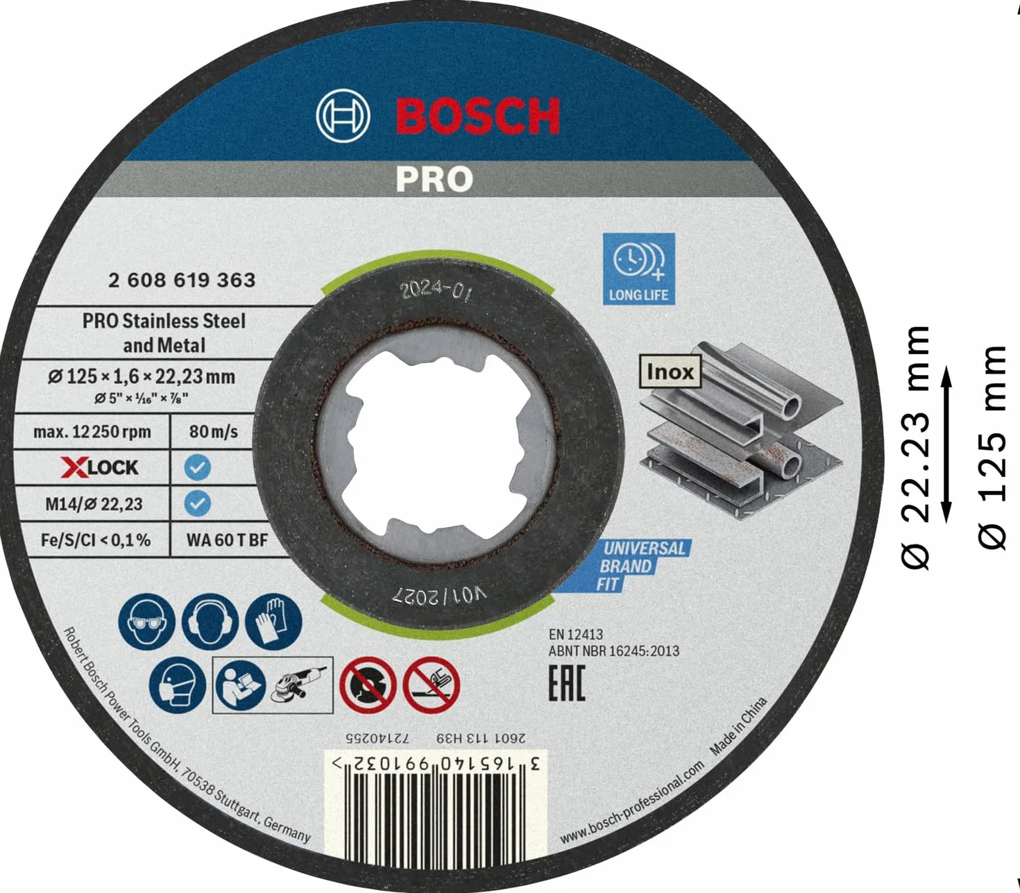 Bosch Accessories 10 x standardowa tarcza do cięcia Inox X-LOCK (do stali nierdzewnej, Ø 125 mm, akcesoria szlifierki kątowej)