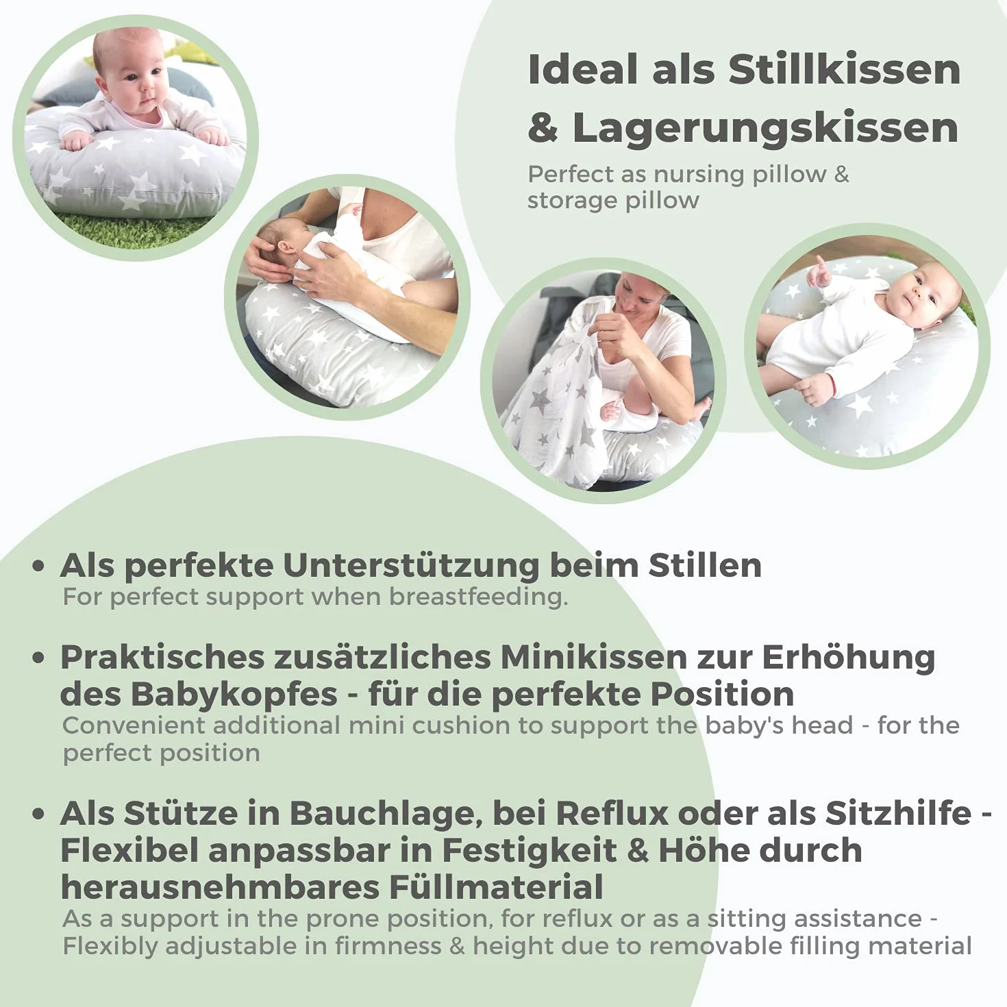 Poduszka do karmienia BIO-Bawełna OEKO-TEX® - Rogal do karmienia - Poduszka dla niemowląt - Pouszka dla matki karmiącej - szara