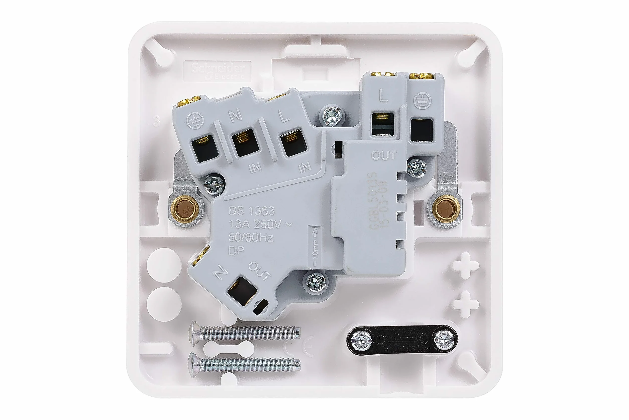 Schneider Electric Lisse White Molded - przełączane jednobezpiecznikowe połączenie 13 A z opcjonalnym wyjściem Flex GGBL5013S białe