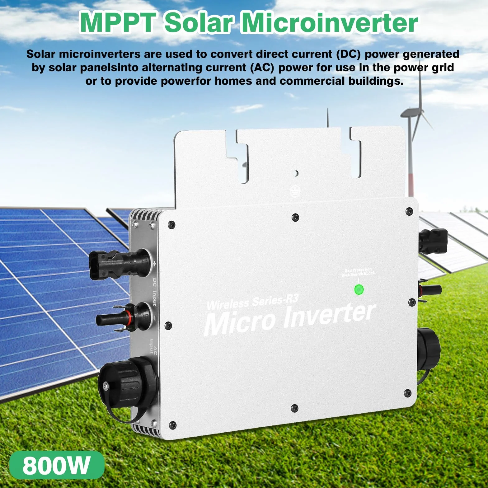 Falownik 800 W, moc balkonowa, mikrofalownik, 800 W, 4 moduły PV, falownik 800 W, wodoszczelność IP65, z systemem monitorowania telefonu komórkowego, WiFi.