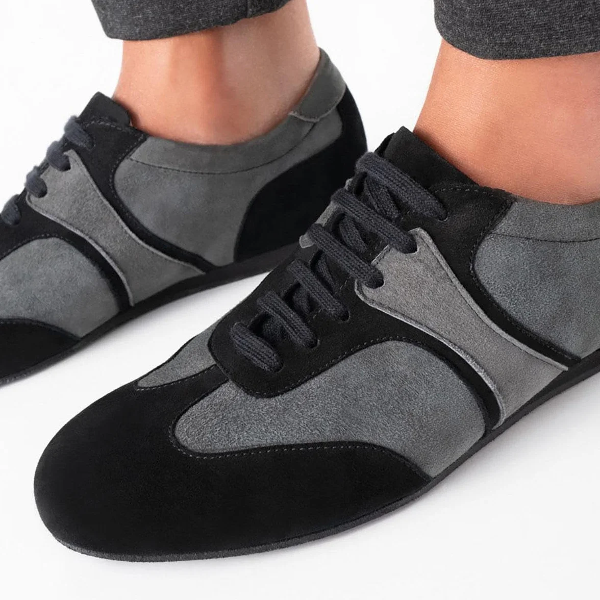 Werner Kern Męskie buty do tańca Parma 28065 - skóra welurowa czarne/szare - obcas klinowy 1,5 cm - podeszwa z zamszu - Made in Italy