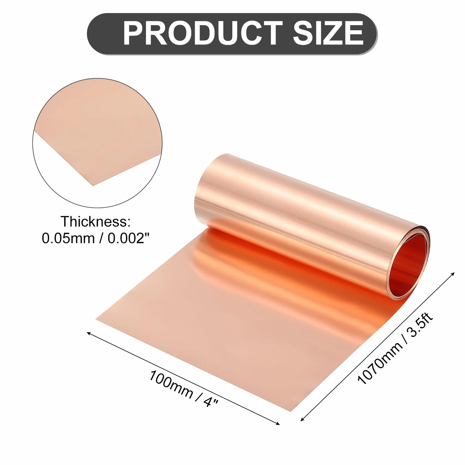 QUARKZMAN Czysta blacha miedziana, rolka 0,05 mm, grubość 29 Ga T2, blacha miedziana 1070 mm x 102 mm x 102 mm, paski miedziane, miękka miedź, folia metalowa, płyta do majsterkowania, naprawy domu