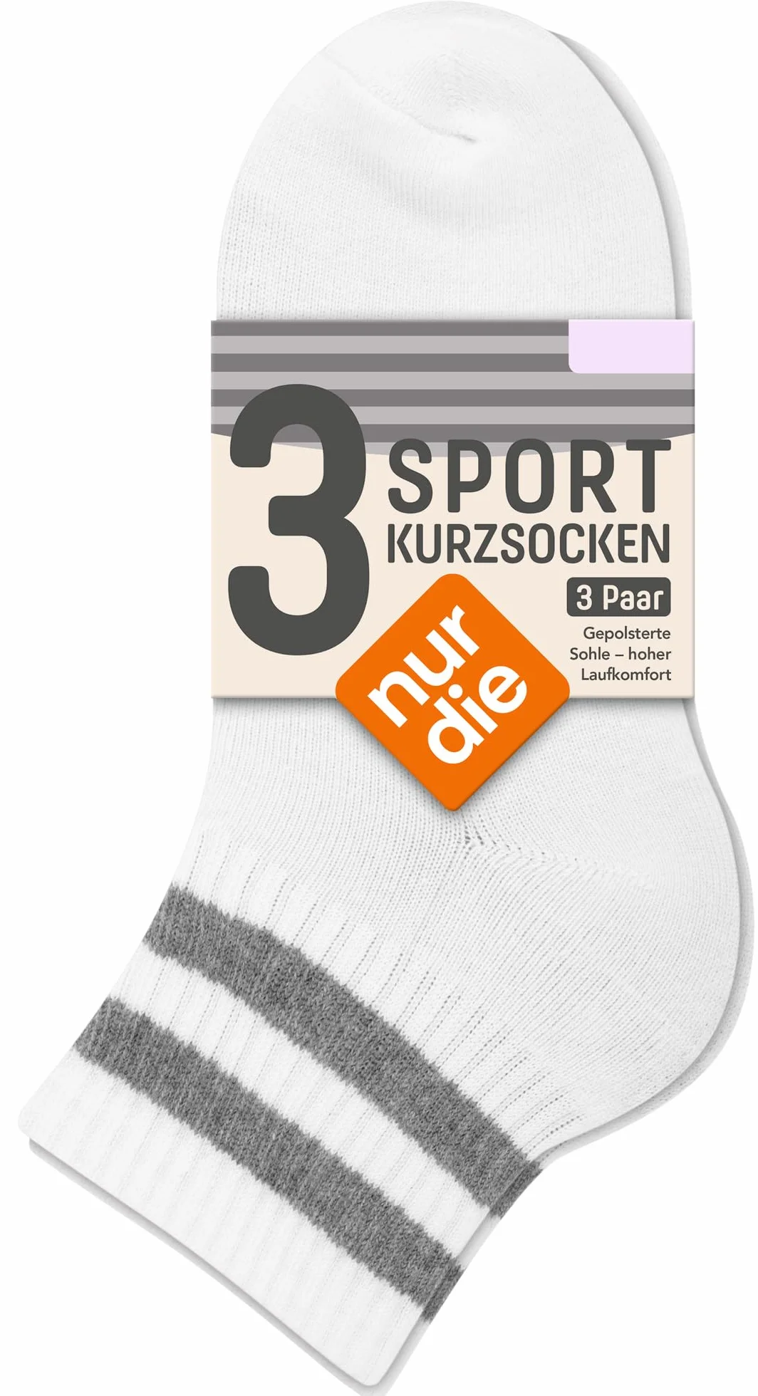 Nur Die 3-pak krótkich skarpet tenisowych w stylu retro, z paskami z oddychającej bawełny, damskie, biały, 39-42 EU