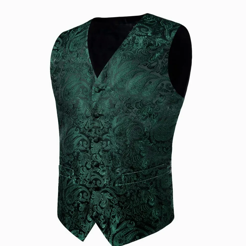 Męska kamizelka biznesowa jedwabna męska krawat poszetka kwadratowe spinki do mankietów formalna kamizelka Homme Paisley kamizelka na ślub