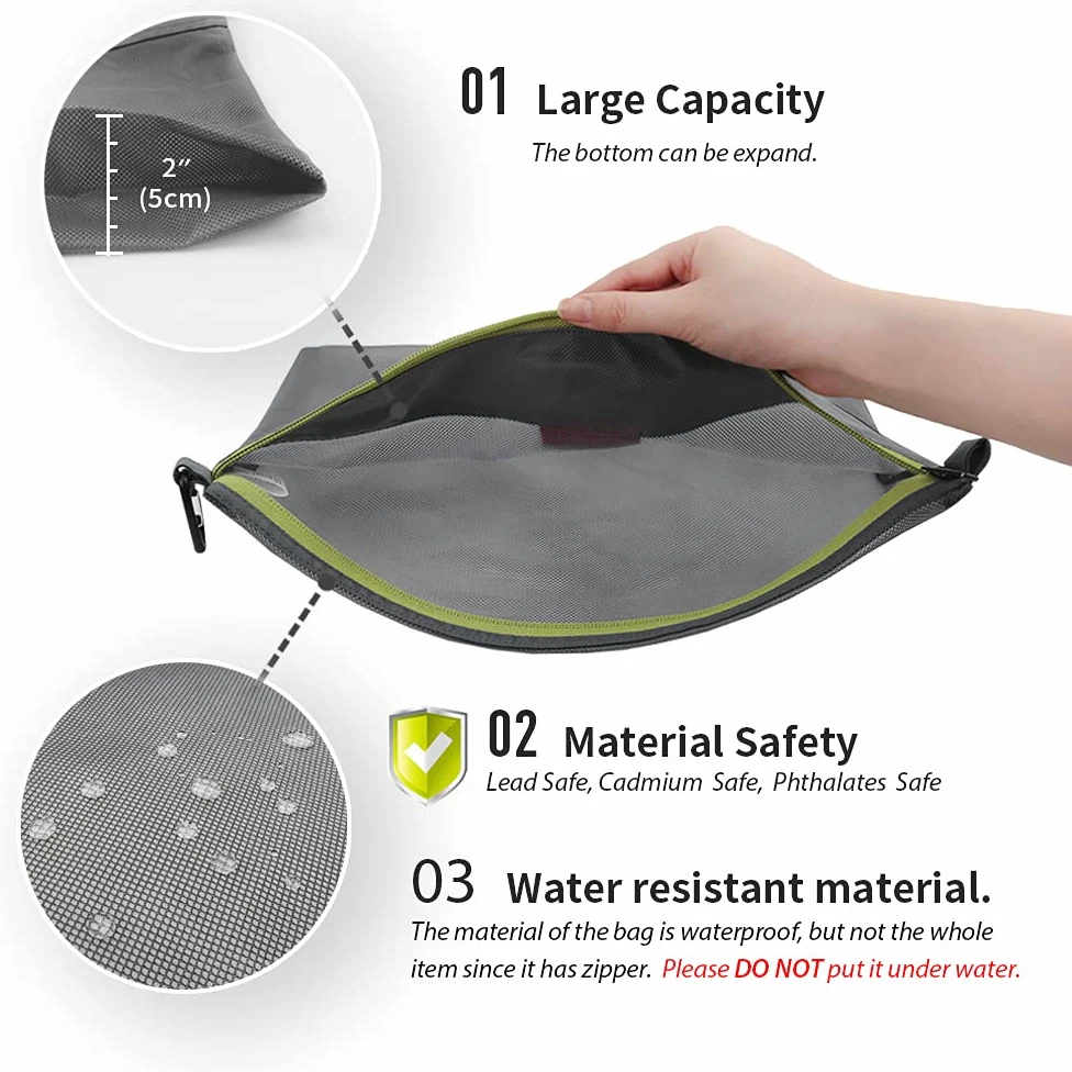 pack all Wodoodporny materiał etui na zamek błyskawiczny, siatkowe torby na zamek błyskawiczny do przechowywania, podróży, biura (szare, średni)