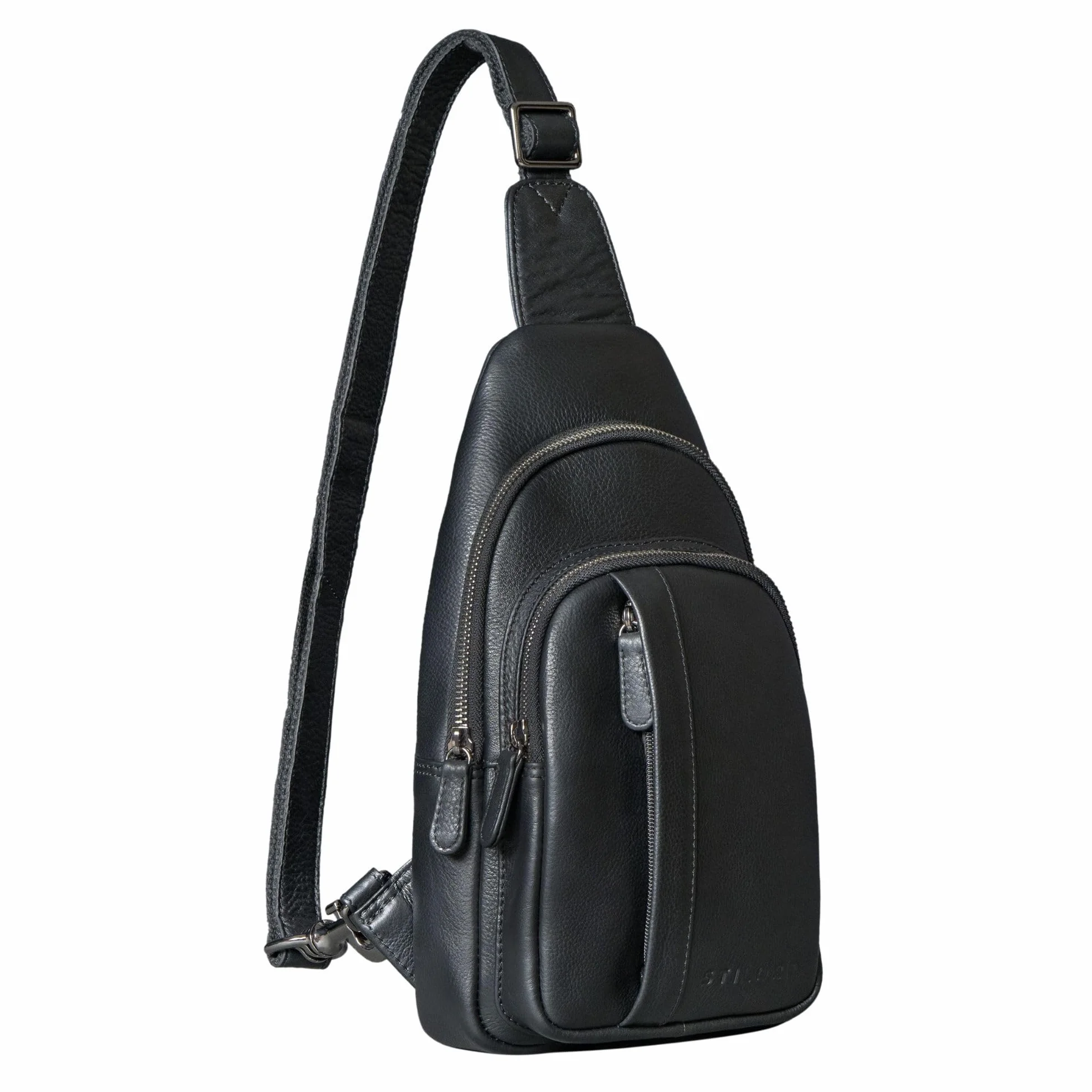 STILORD "Jakob" Duża Skórzana Torba Sling Dla Mężczyzn Saszetka Na Klatkę Piersiową Crossbody Torba Na Ramię Z Karabińczykiem I Kieszenią Antykradzieżową Kolor:czarny