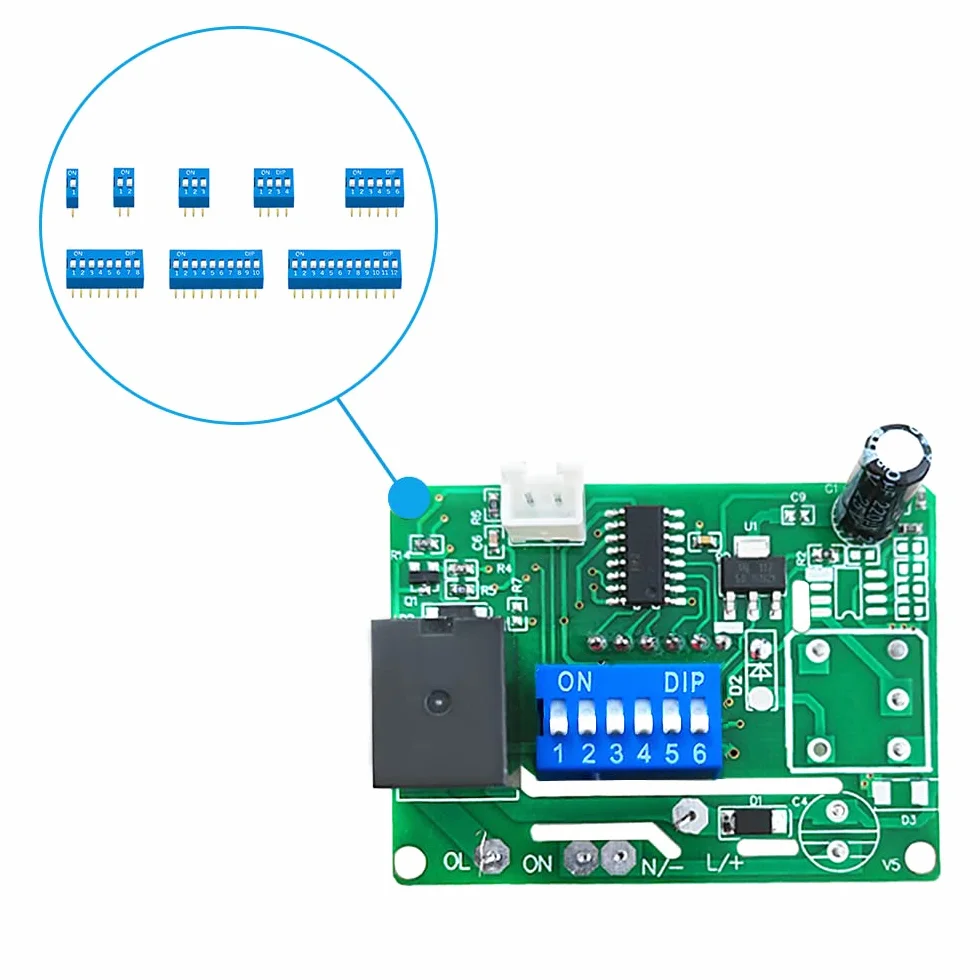 VooGenzek 40 Sztuk 1 2 3 4 6 8 10 12-Pinowy Dwurzędowy Przełącznik Dip, 2.54 mm On Off Slide Type Switch, do Płytek PCB (Niebieski)