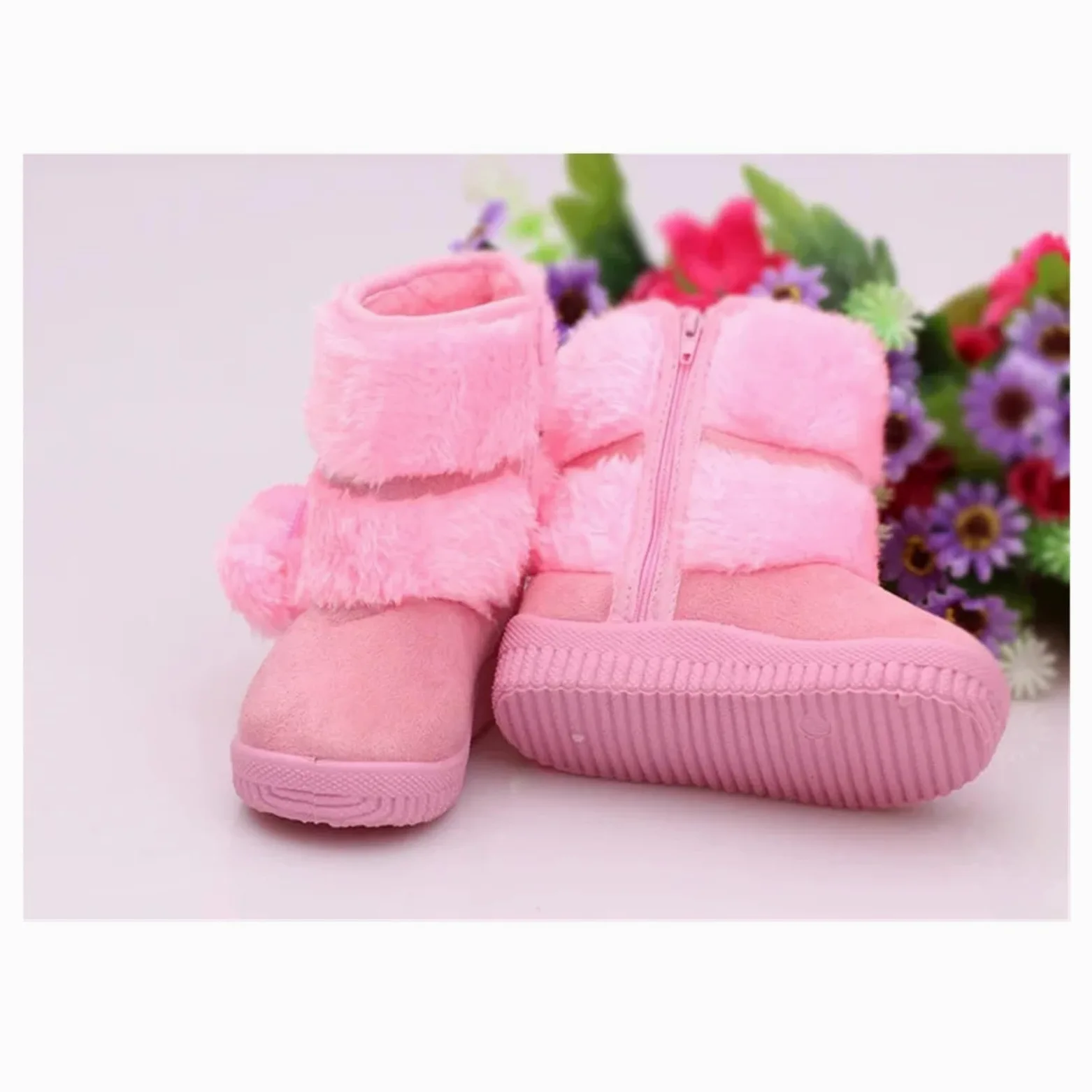 Girls Children Snow Boots – Comfortable Thick Warm Kids Boots with Lobbing Ball Design, Cute Autumn Winter Boots(Beige,21)