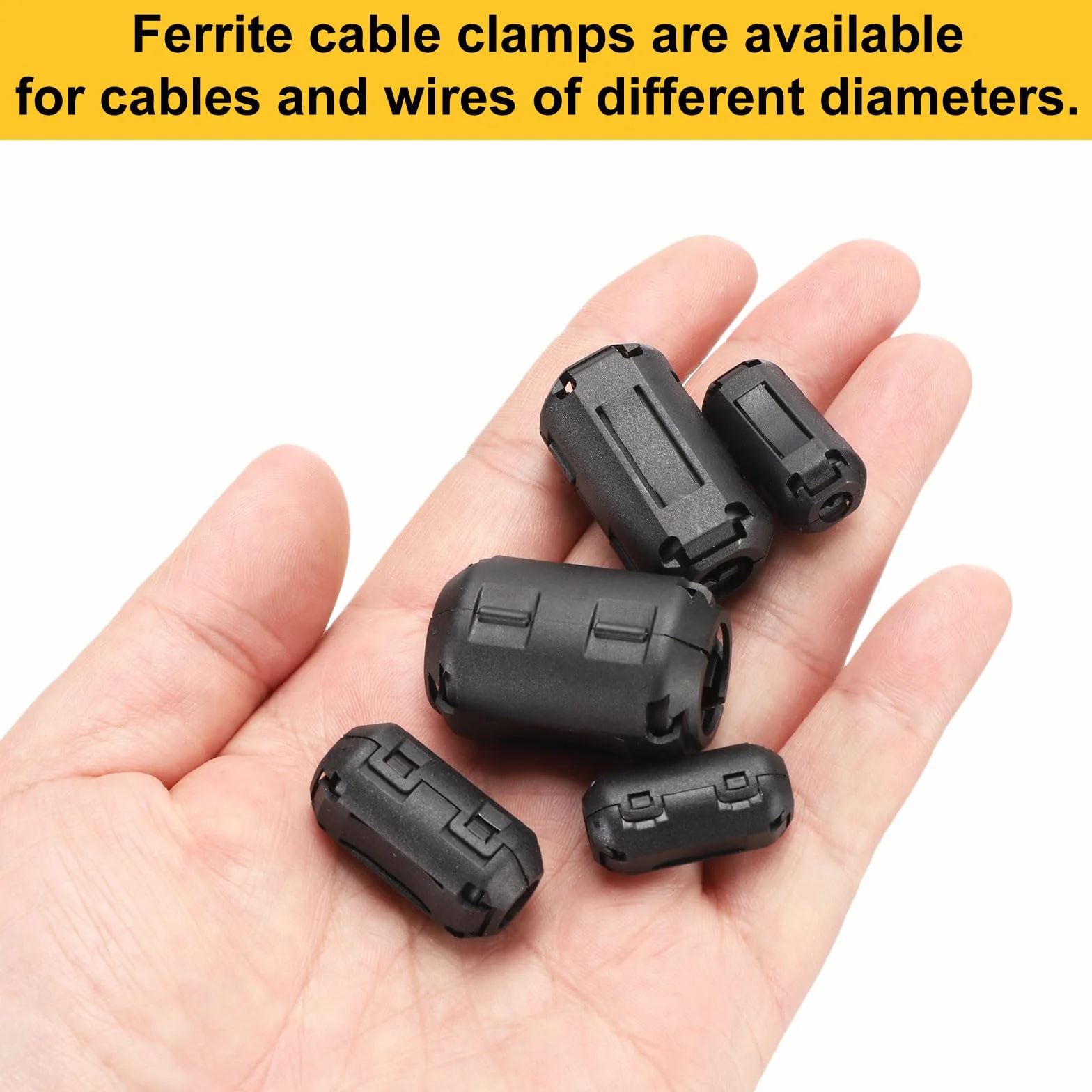 QUARKZMAN 30 sztuk 5 rozmiarów Clip-on Ferrite Ring Core, Zacisk ferrytowy EMI RFI do kabli 3,5 mm/5 mm/7 mm/9 mm/13 mm średnica, czarny