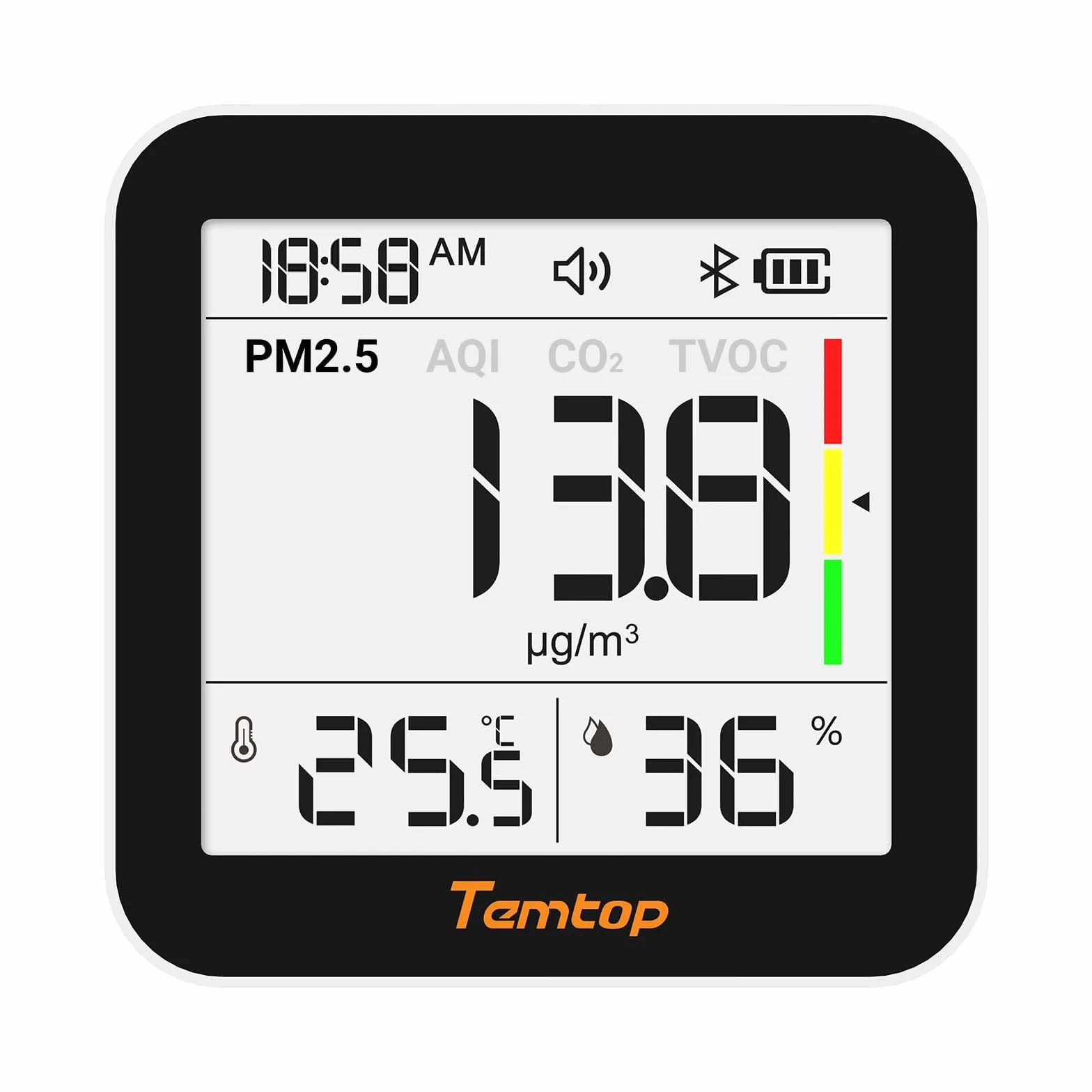 Temtop CO2 Monitor – Miernik Jakości Powietrza M10+, 6-w-1 (PM2.5, VOC, Temperatura I Wilgotność) Z Bluetooth, Miernik Powietrza Do Pomieszczeń Wewnętrznych