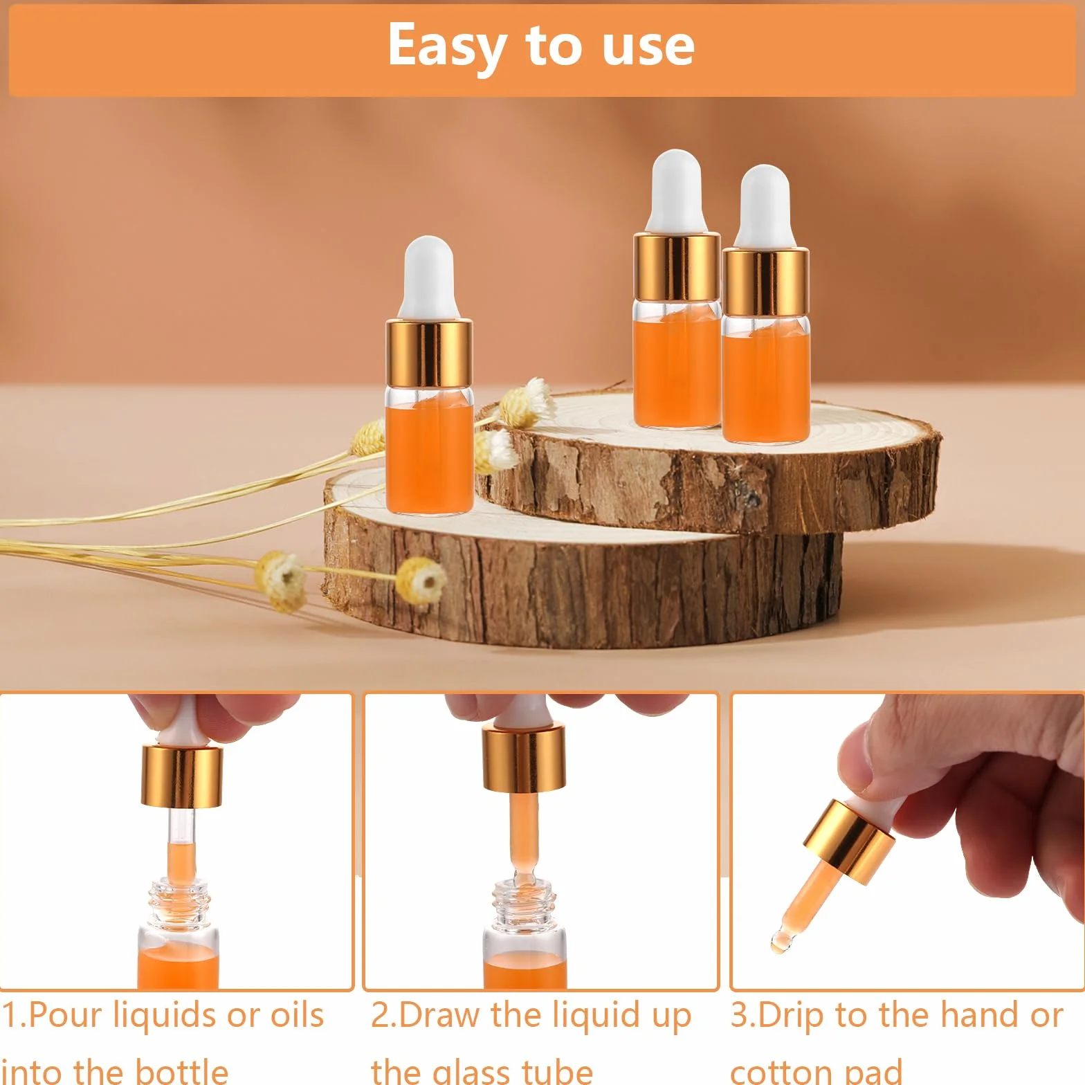 JMIATRY 100 sztuk butelek z pipetą 3 ml, butelki z pipetą, mini butelki z pipetą do olejków eterycznych, aromaterapii, masażu, próbki olejków zapachowych