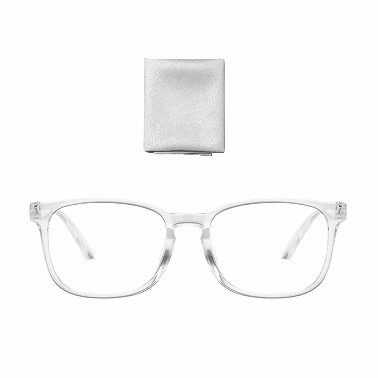 Przezroczyste Płaskie Okulary Z Blokadą Światła Niebieskiego, Kwadratowe, Unisex - W Komplecie Z Chusteczką Do Okularów