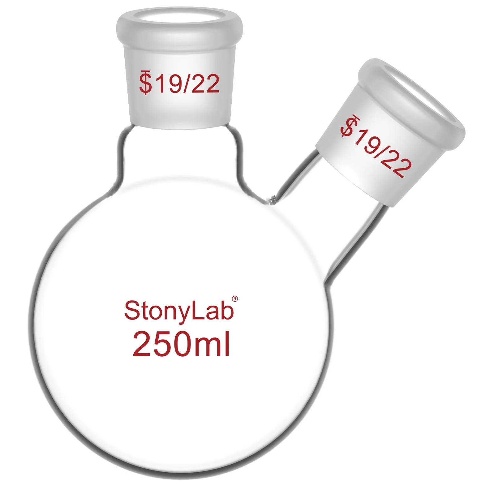 StonyLab szklana kolba okrągłodenna 250 ml 2 szyjka 19/22 stożek zewnętrzny