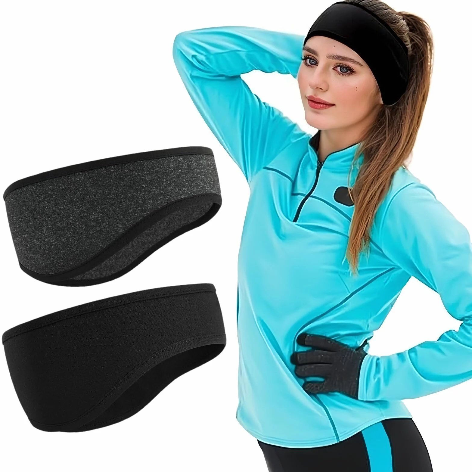 Flintronic Ocieplacze na uszy, 2 szt. polarowe nauszniki, elastyczna sportowa opaska na głowę, dla mężczyzn i kobiet, zimowe opaski na głowę do jazdy na nartach, biegania, jazdy na rowerze, wędrówek,