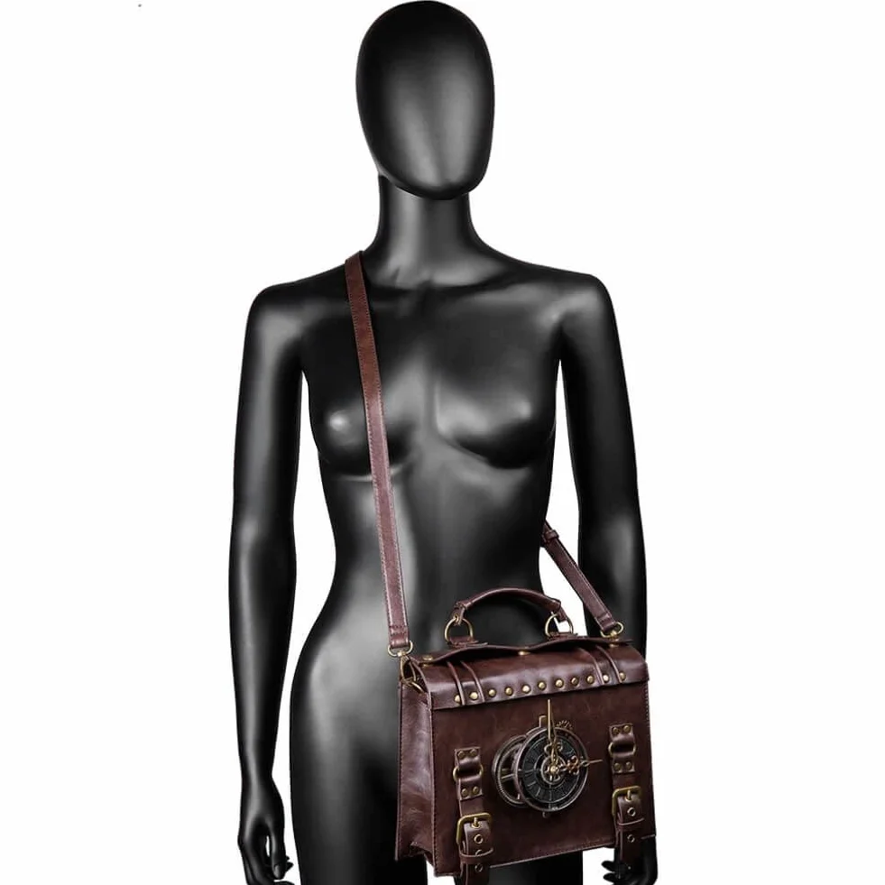 Ro Rox Lavinia Steampunk tornister torba zegar przekładnie wisiorki sztuczna skóra, Brązowy, rozmiar uniwersalny