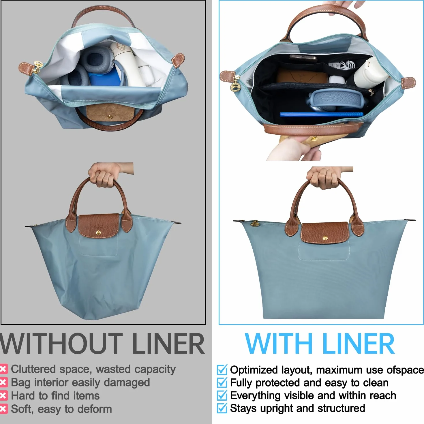 Organizer do Longchamp Bag Insert do Long Champ Le Pliage(Rozmiar: L; Kolor: Biały)