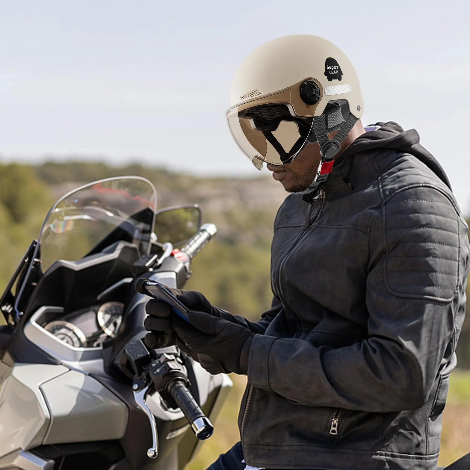 Półnakrycie głowy motocykla, wielofunkcyjny kask ochronny z osłoną przeciwsłoneczną, cruiser i czapka do jazdy na skuterze dla mężczyzn i kobiet, lekki ochronny sprzęt uliczny, 40-60 cm