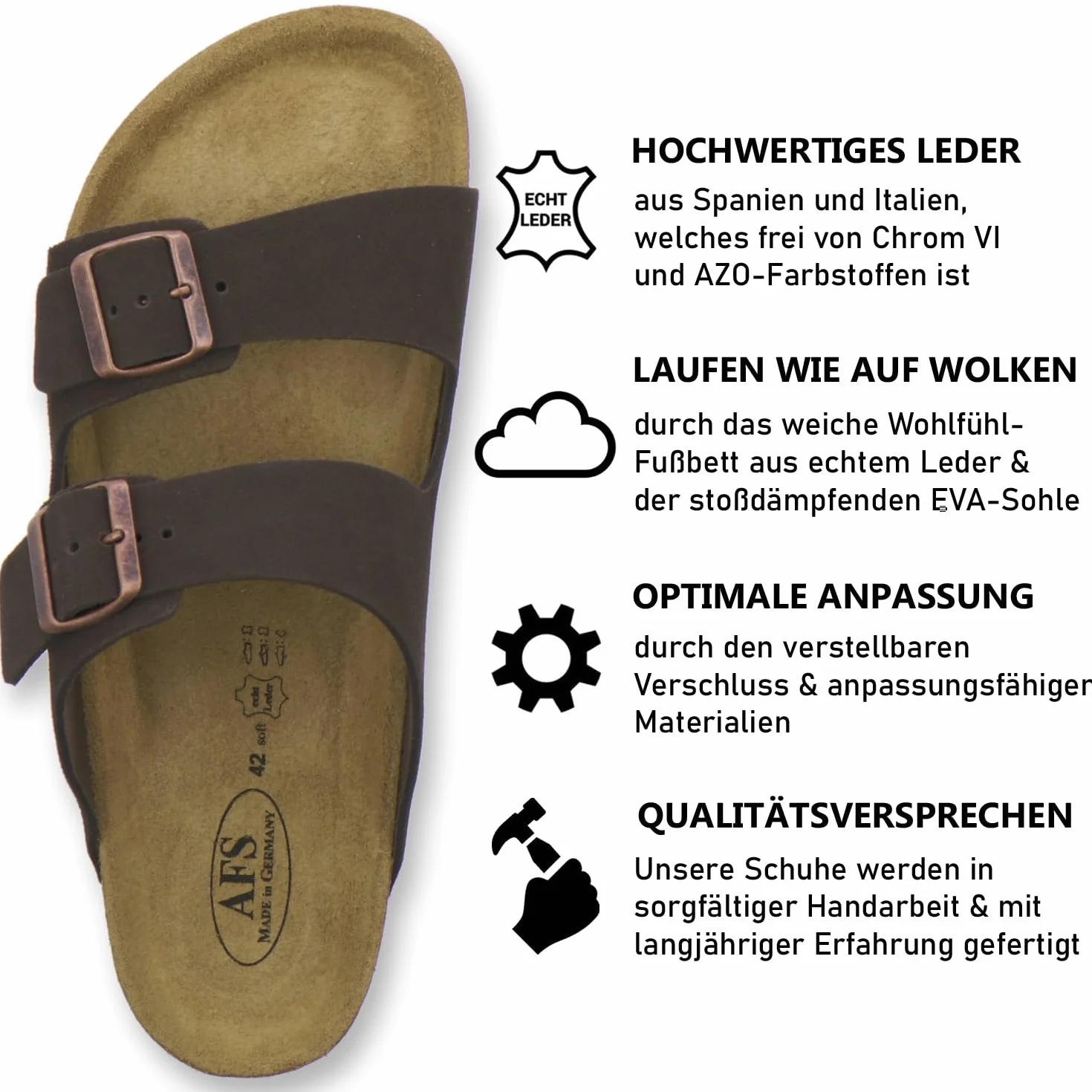 AFS-Schuhe 3100 wygodne klapki dla mężczyzn, skórzane, kapcie robocze, wyprodukowane w Niemczech