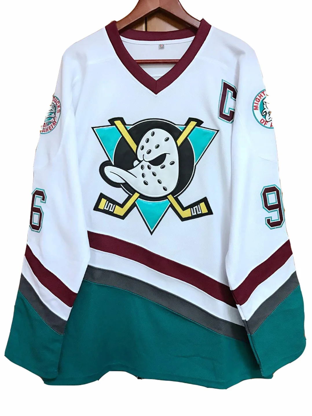 Adam Banks #99 Mighty Ducks koszulka do hokeja na lodzie film hokej koszulka białe szyte litery cyfry S-XXXL, M, biały, rozmiar uniwersalny