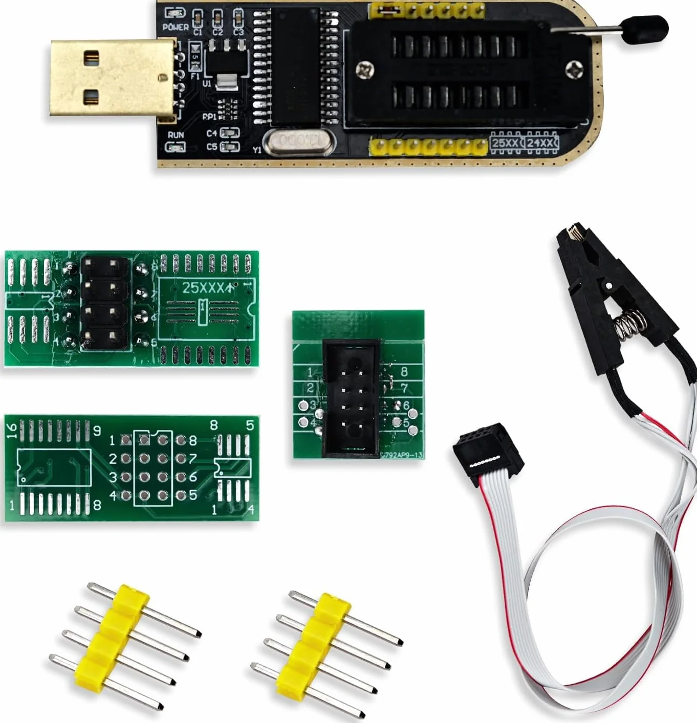 CH341A Programator i zdejmowany organizer na klipsy testowe SOP8, CH341A+SOP8 podwójna płytka Flash Chip IC klipsy testowe serii 25 Flash BIOS USB moduł programisty (pojedynczy klips + USB)