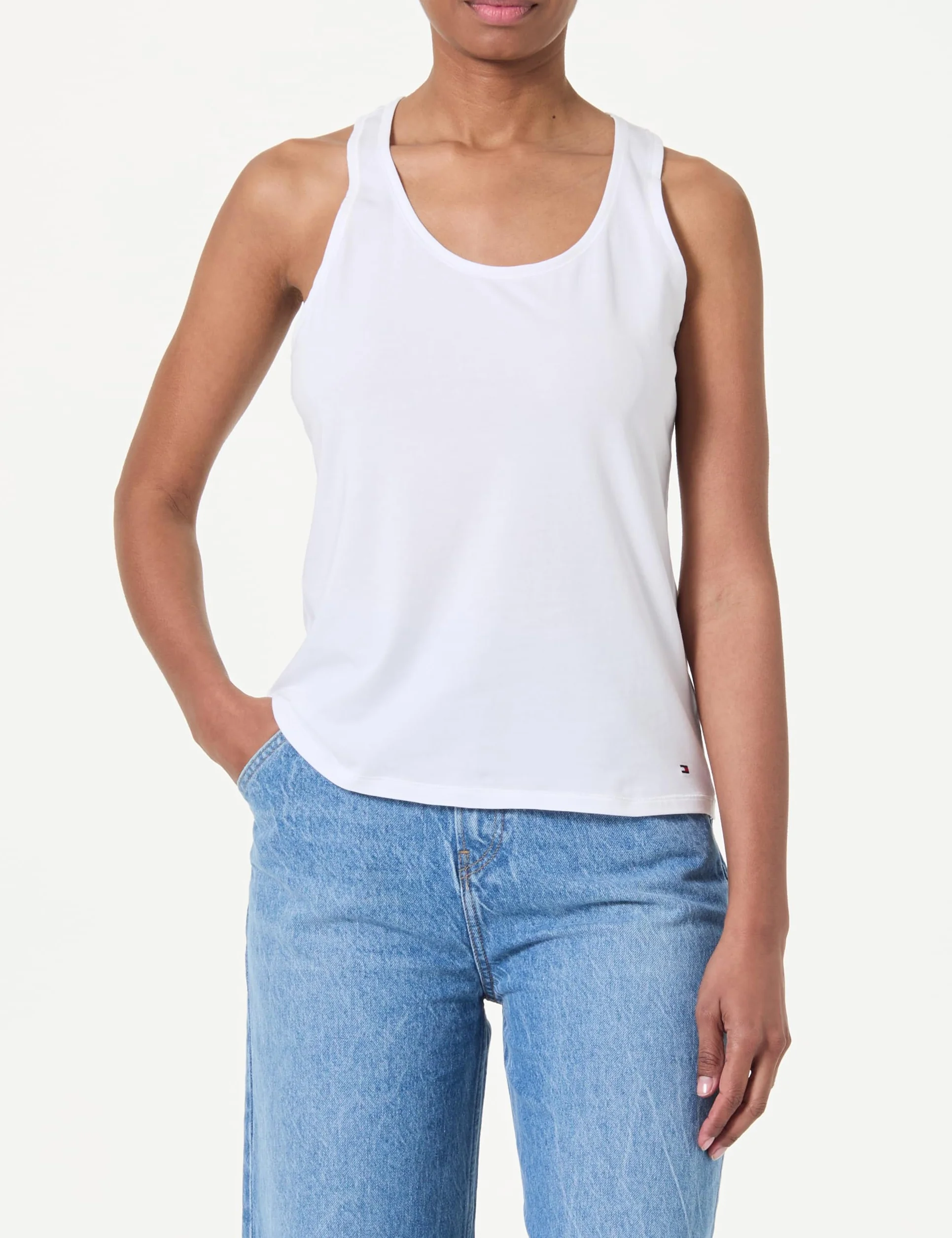 TOMMY HILFIGER Damski top bez rękawów UW0UW05748, fioletowy, L, Fioletowy (biały/jasnoszary Hthr), L