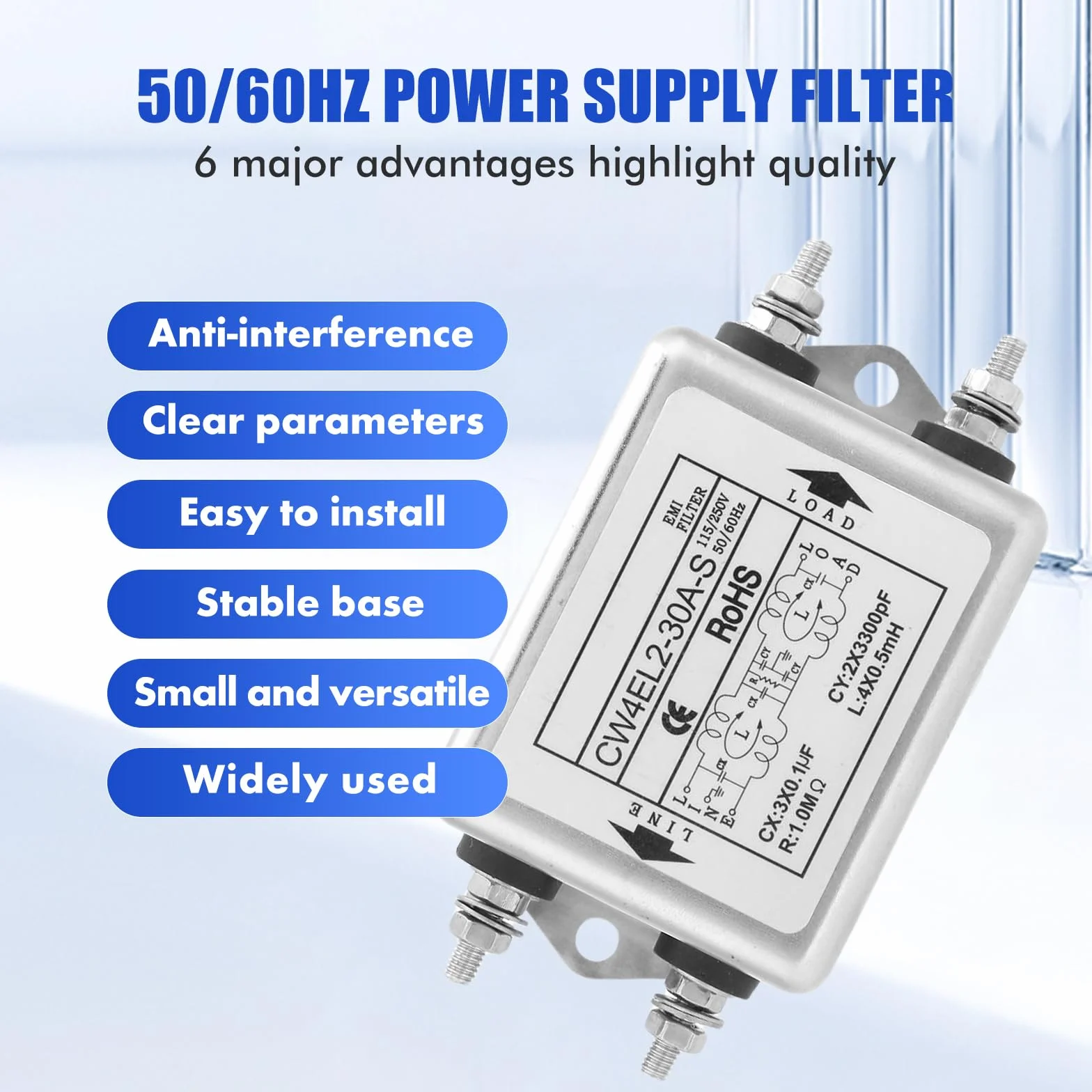 Filtr EMI - CW4EL2-30A-S Filtr zasilania jednofazowego EMI 115V/250V 50/60Hz