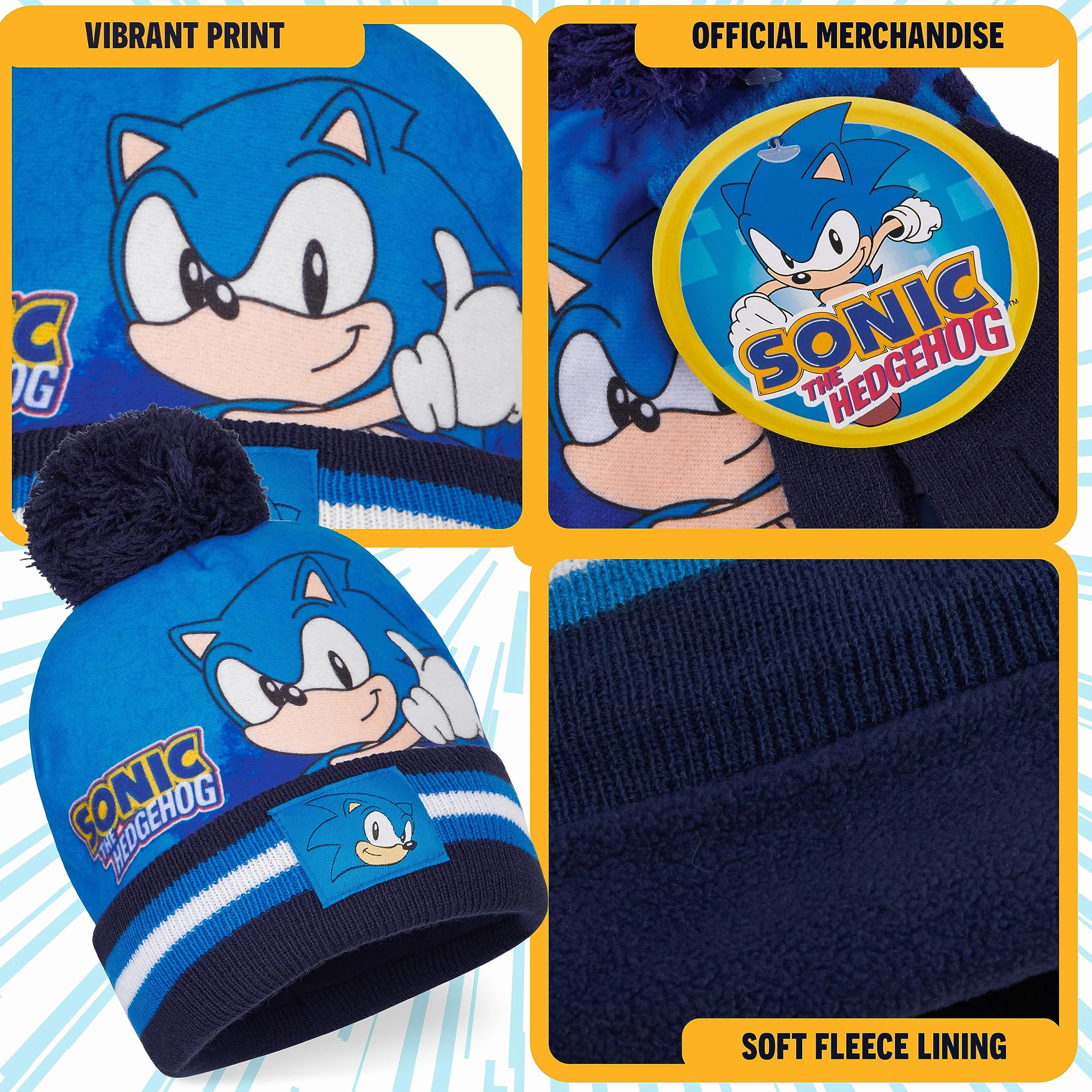 SONIC THE HEDGEHOG Czapka beanie szalik i rękawiczki zestaw dla chłopców