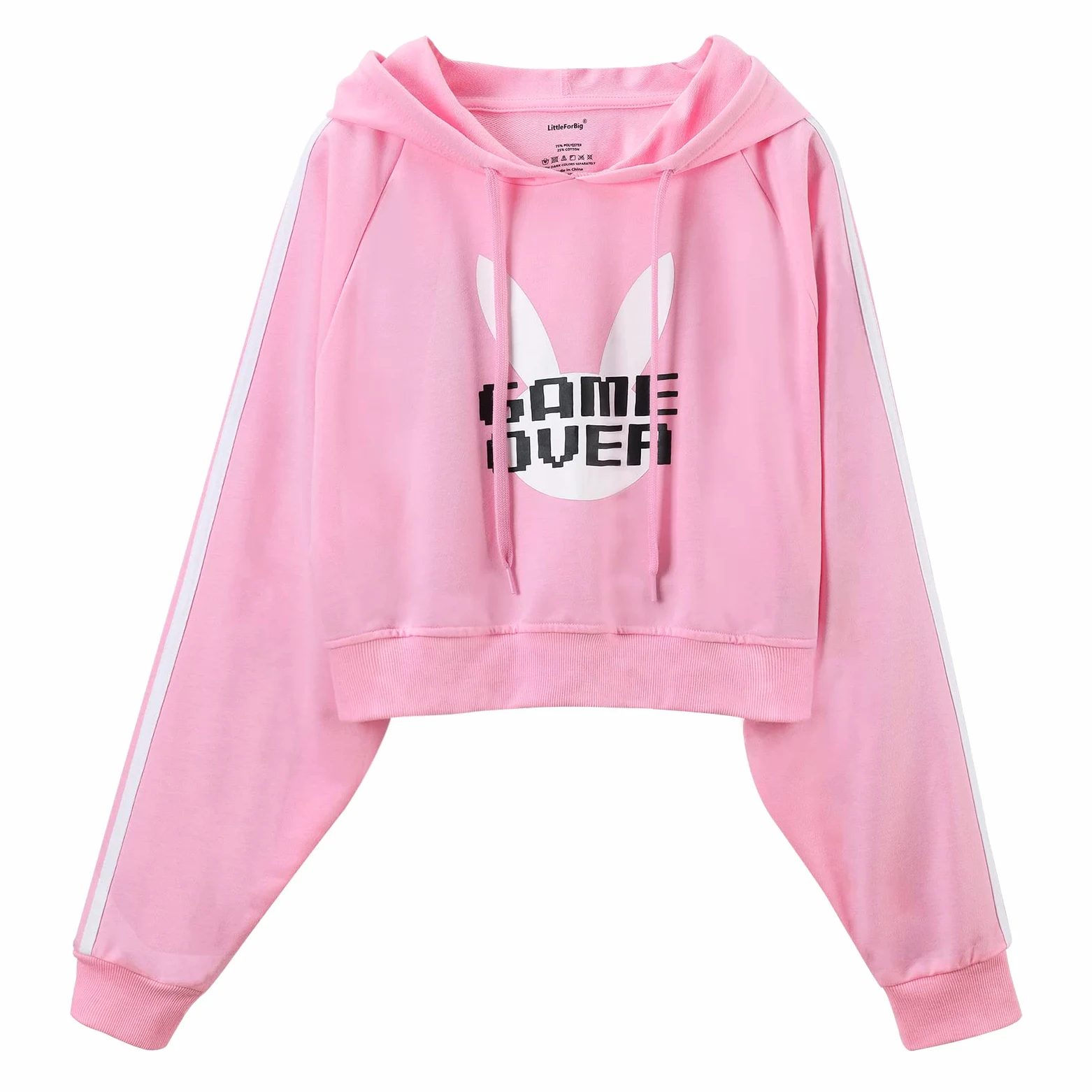LittleForBig Damska Bunnywatch Cosplay Gaming Swobodna Regularny Fit Długi Rękaw Sznurek Cropped Kapturem Niebieski