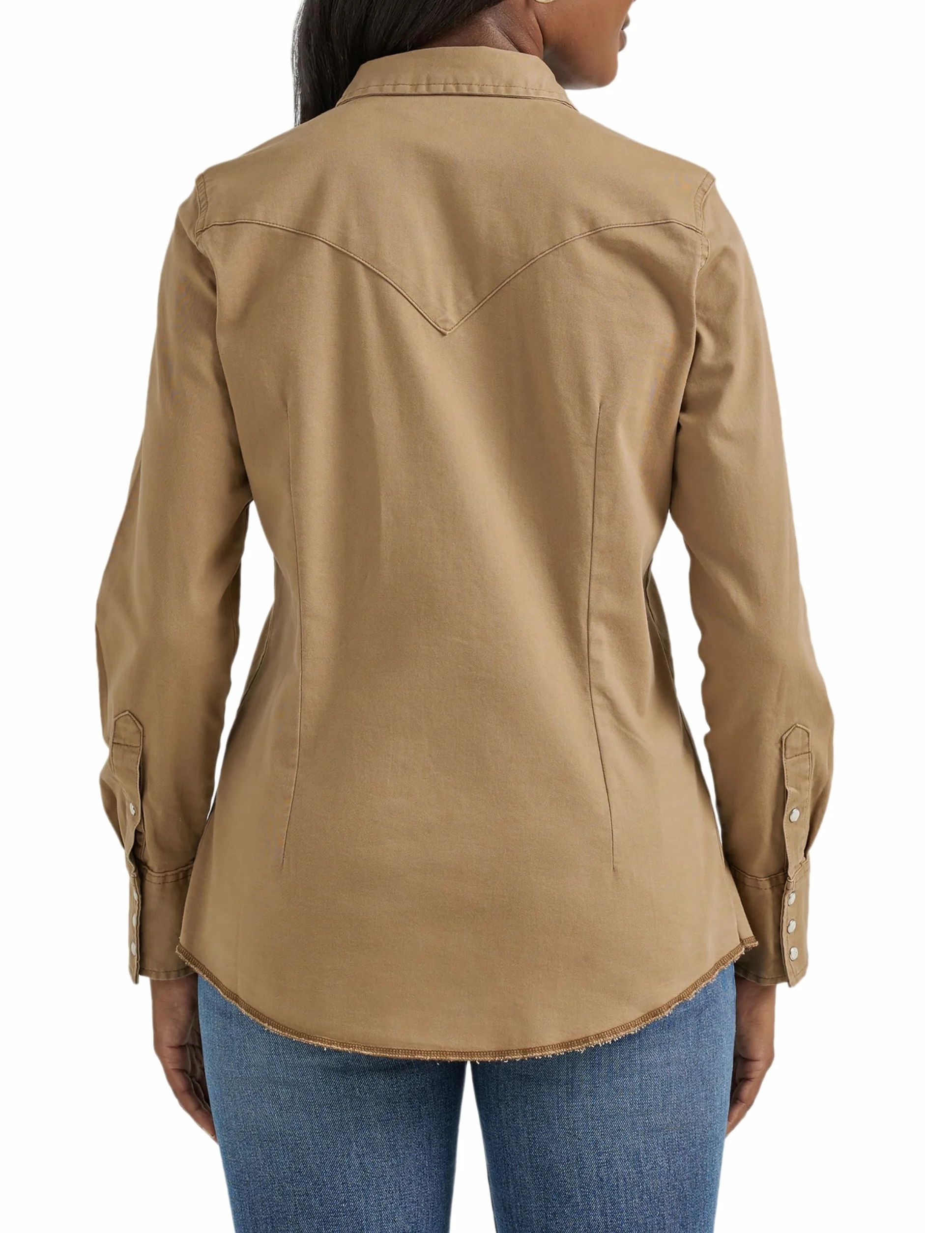Wrangler Damska bluzka z długim rękawem Snap Front Denim Western, Rawhide, M