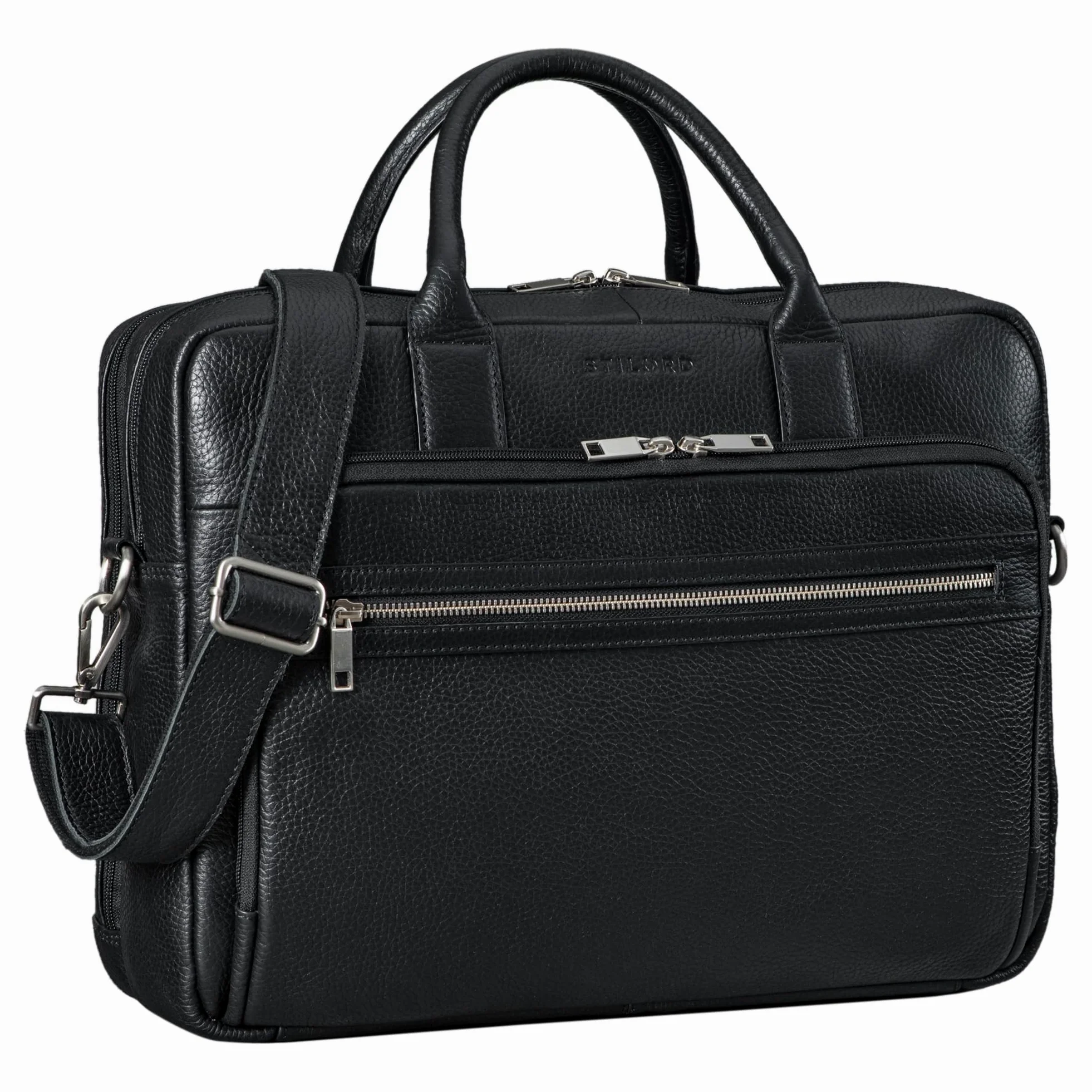 STILORD Dawson skórzana torba na ramię aktówka na laptopa 15,6 cala DIN A4 Business Satchel prawdziwa skóra czarny