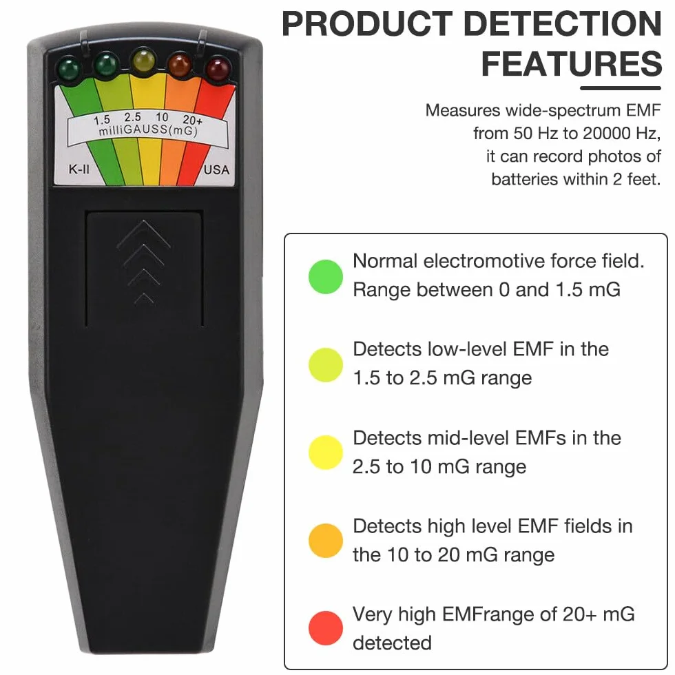 K2 przenośny detektor promieniowania elektromagnetycznego, 5 diod LED, miernik Ghost Hunting Equipment K2, do biura, domu, polowania na duchy, 50 Hz - 20 000 Hz, czarny