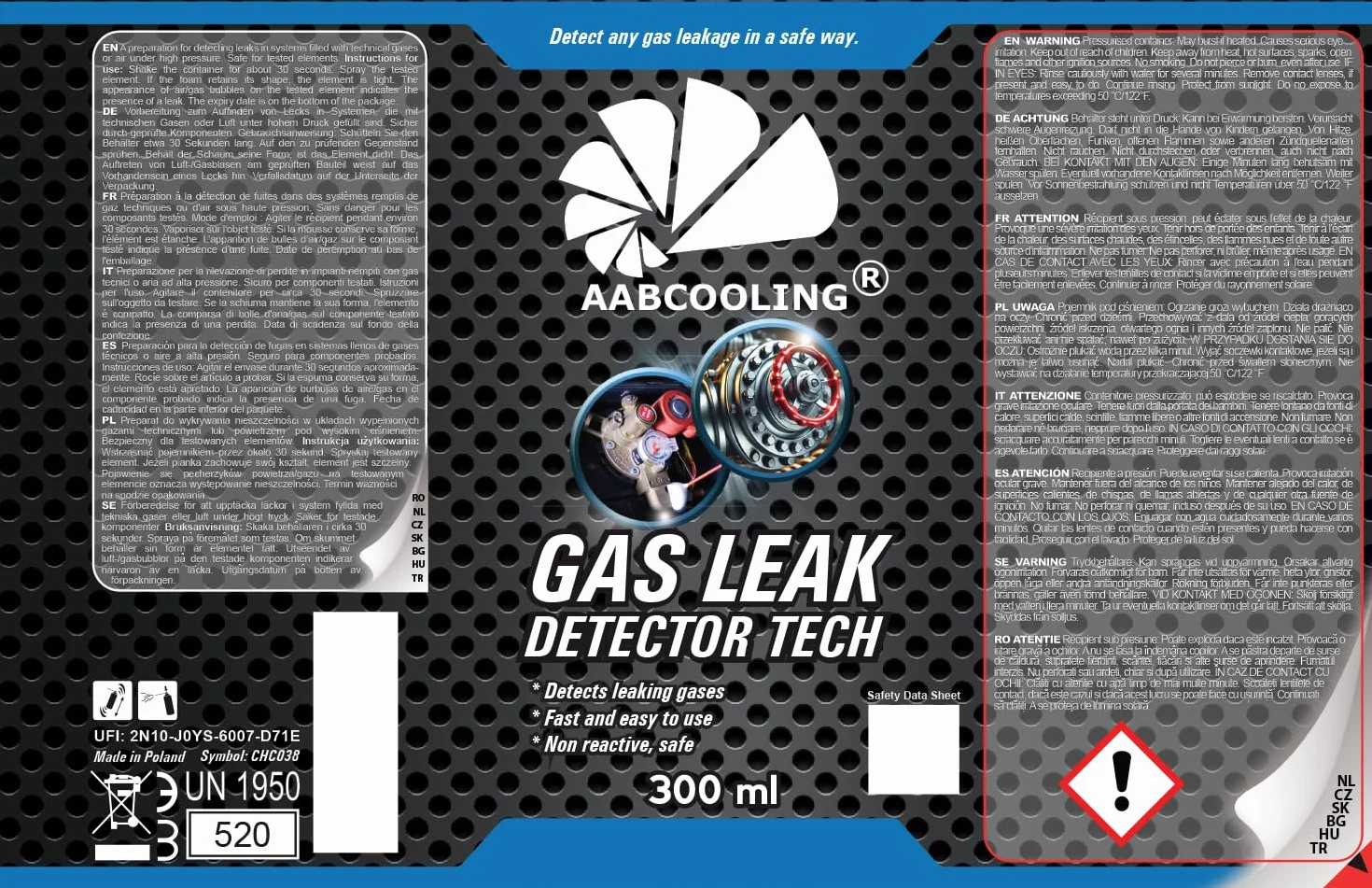 AABCOOLING Gas Leak Detector 300ml - Tester Szczelności Układów Sprężonego Powietrza, Instalacja Pneumatyczna do Malowania, Wykrywacz Nieszczelności w Wężach do Kompresora, Złączkach, Pistoletach