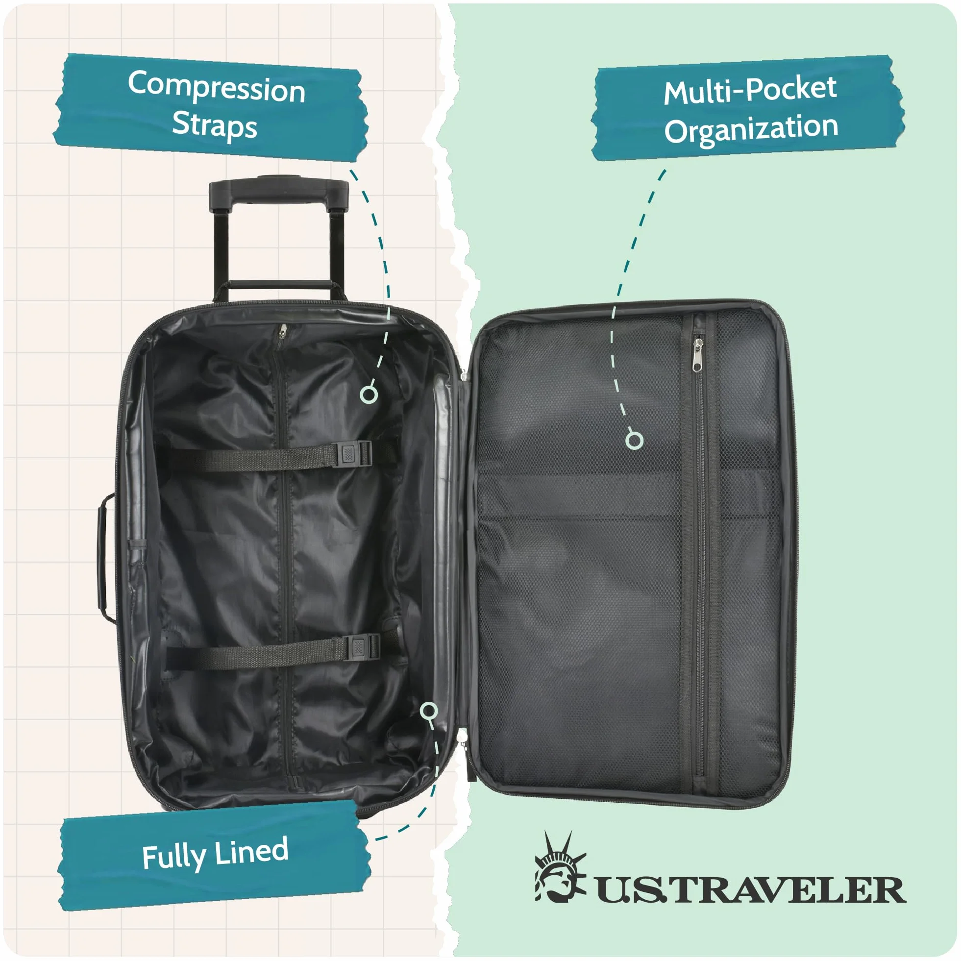 U.S. Traveler Rio lekka walizka podręczna na kółkach 50 cm Kamuflaż
