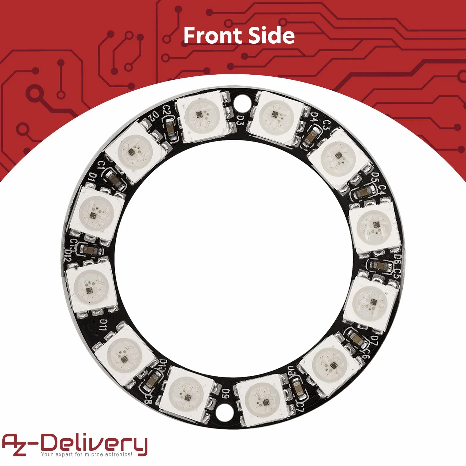 AZDelivery 5V RGB LED Ring Compatible with WS2812B 12-Bit 37mm kompatybilny z Arduino w tym E-Book!