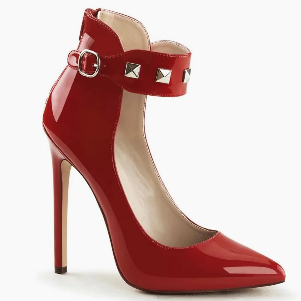 Damskie buty robocze na wysokim obcasie 13 cm z nitami i szpiczastymi noskami