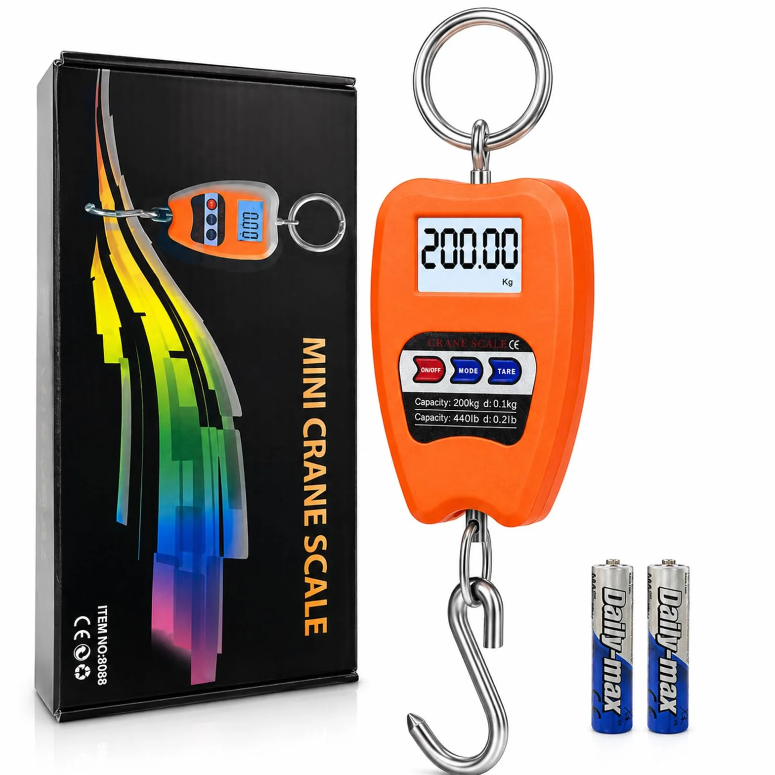 Cyfrowa waga wisząca 200 kg, elektroniczna waga hakowa, przenośna waga przemysłowa z wyświetlaczem LCD, waga bagażowa do walizki, wędkowania, polowania, rolnictwa i warsztatu, wysoka precyzja